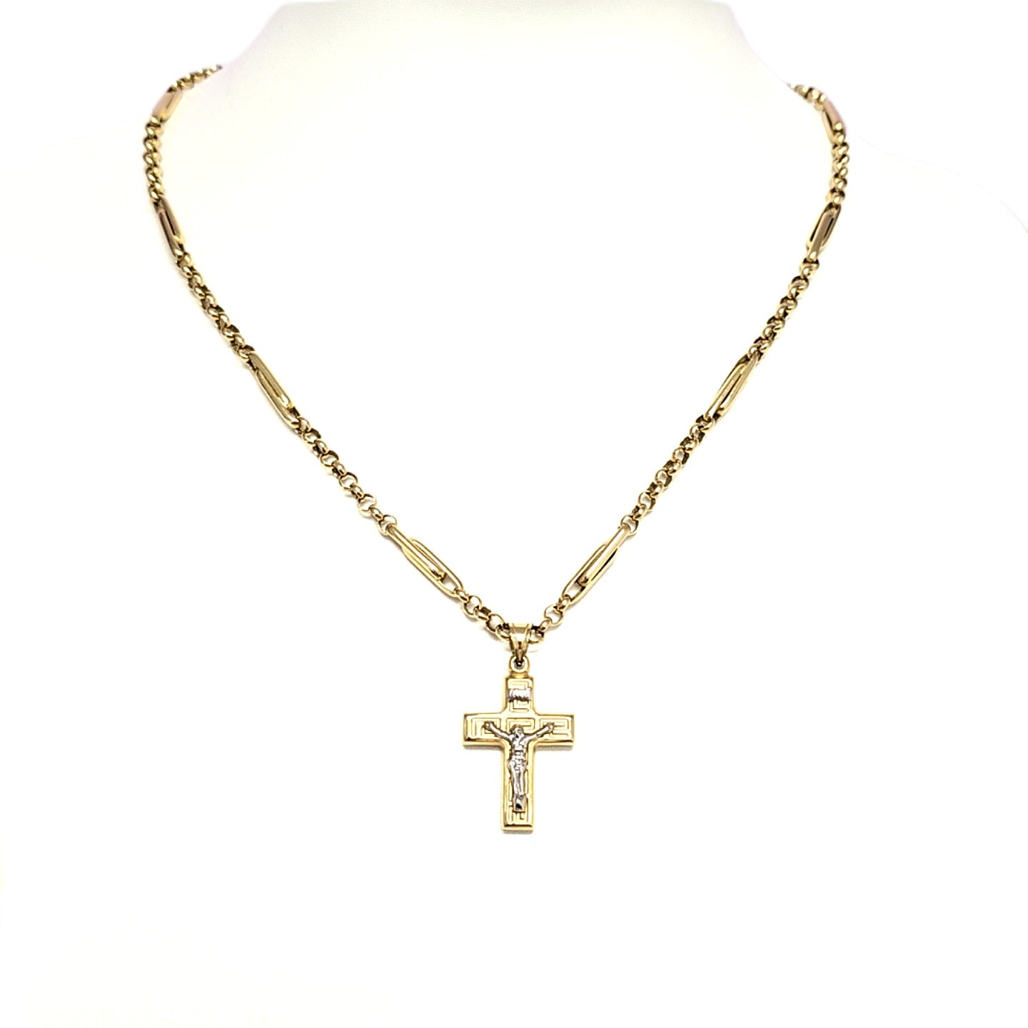 Kette Gelbgold / Weißgold mit Kreuz 585/14kt