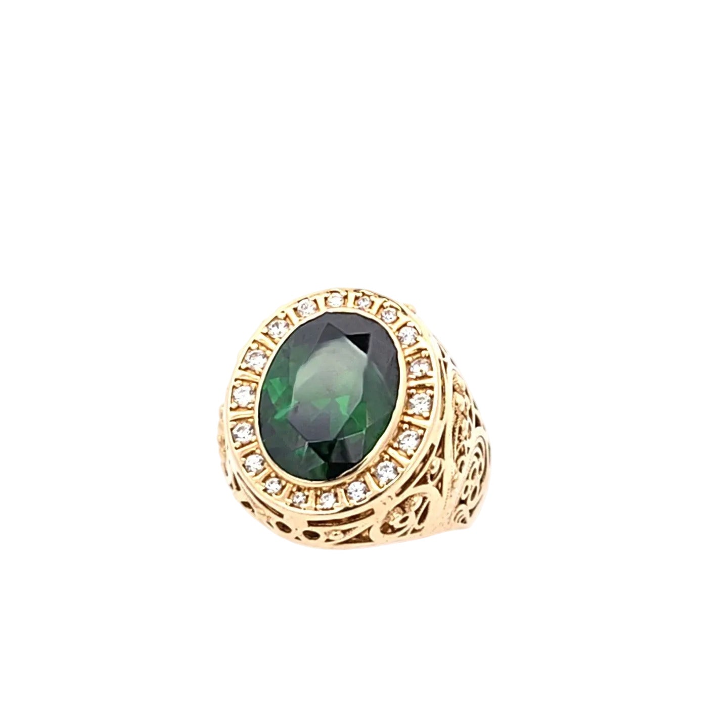 Herren Ring Gelbgold 585 14 kt grüner Farbstein Zirkonia *71*