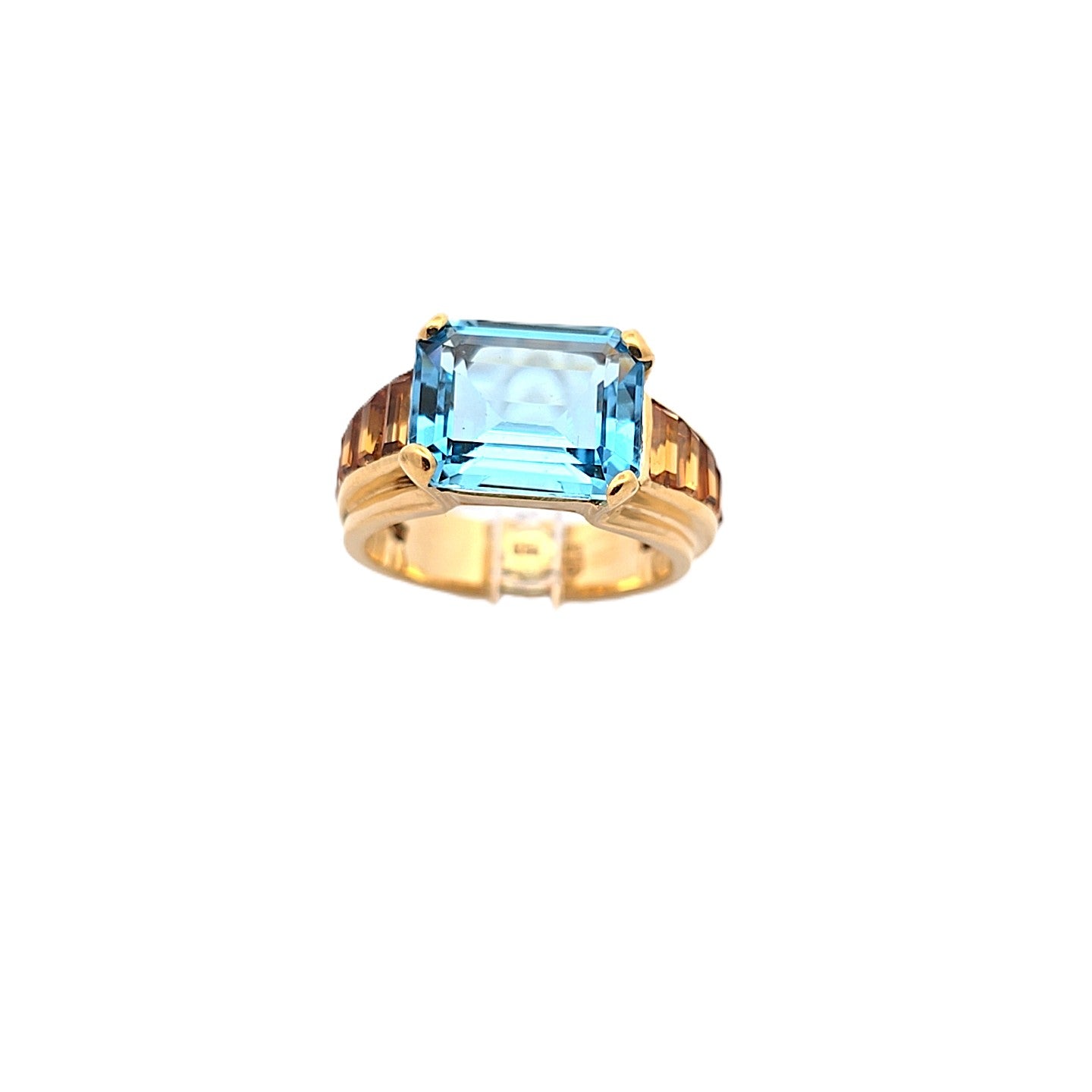 Damen Ring Gelb Gold 750/ 18 kt Schmucksteine Blau Orange 134839