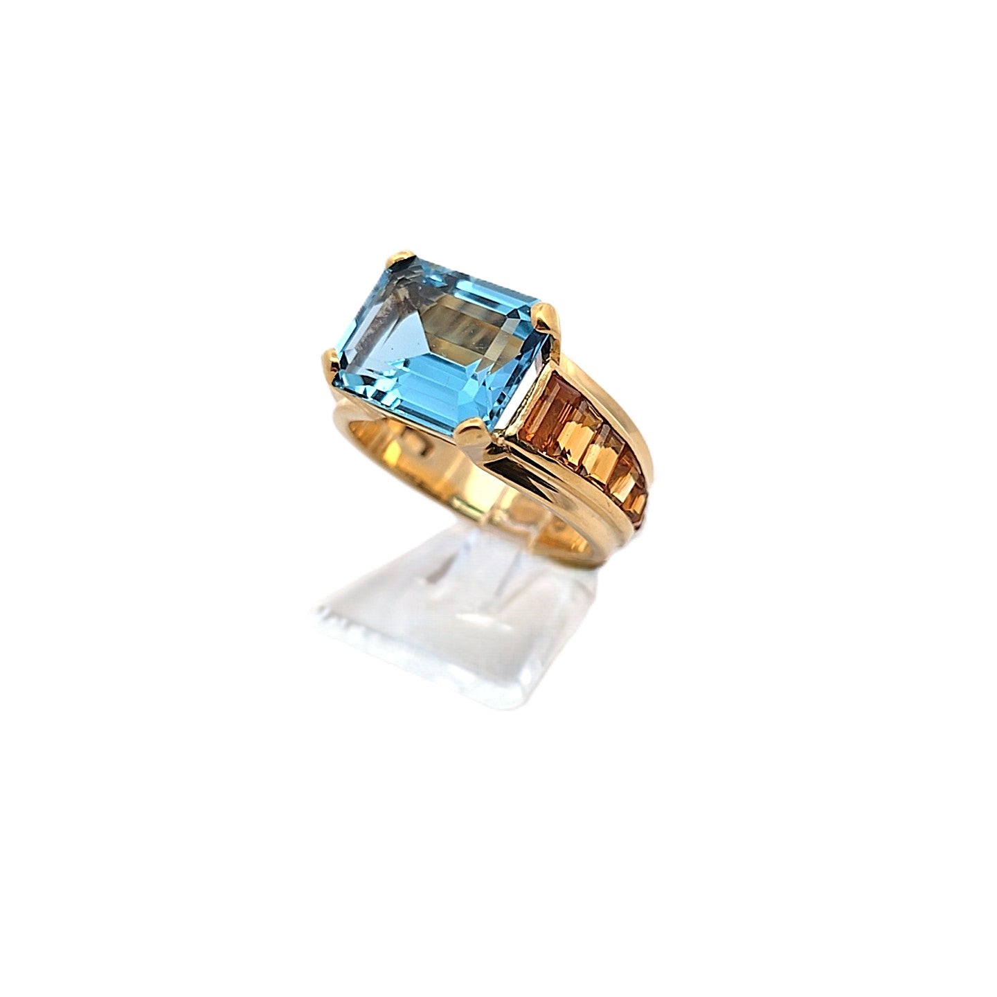 Damen Ring Gelb Gold 750/ 18 kt Schmucksteine Blau Orange 134839