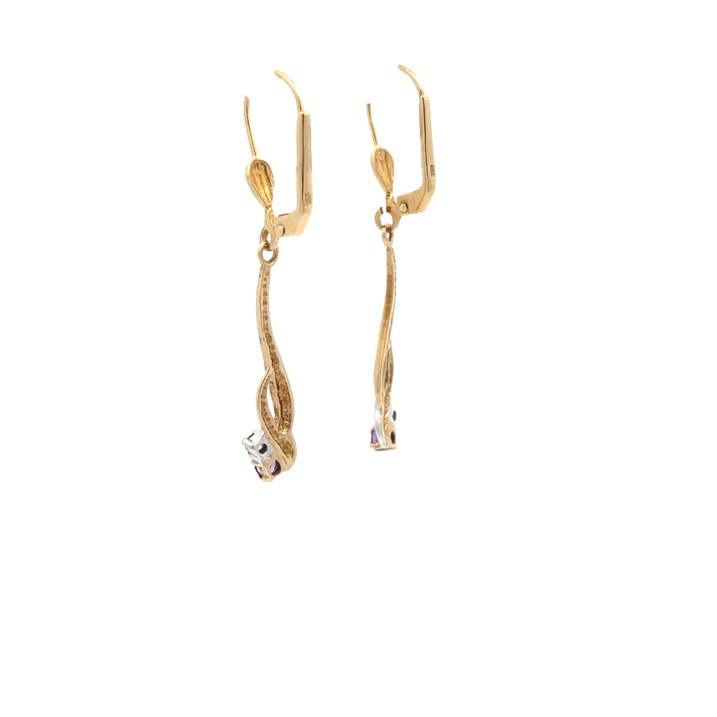 Ohrringe Gelbgold / Weißgold mit Farbstein lila und Zirkonia