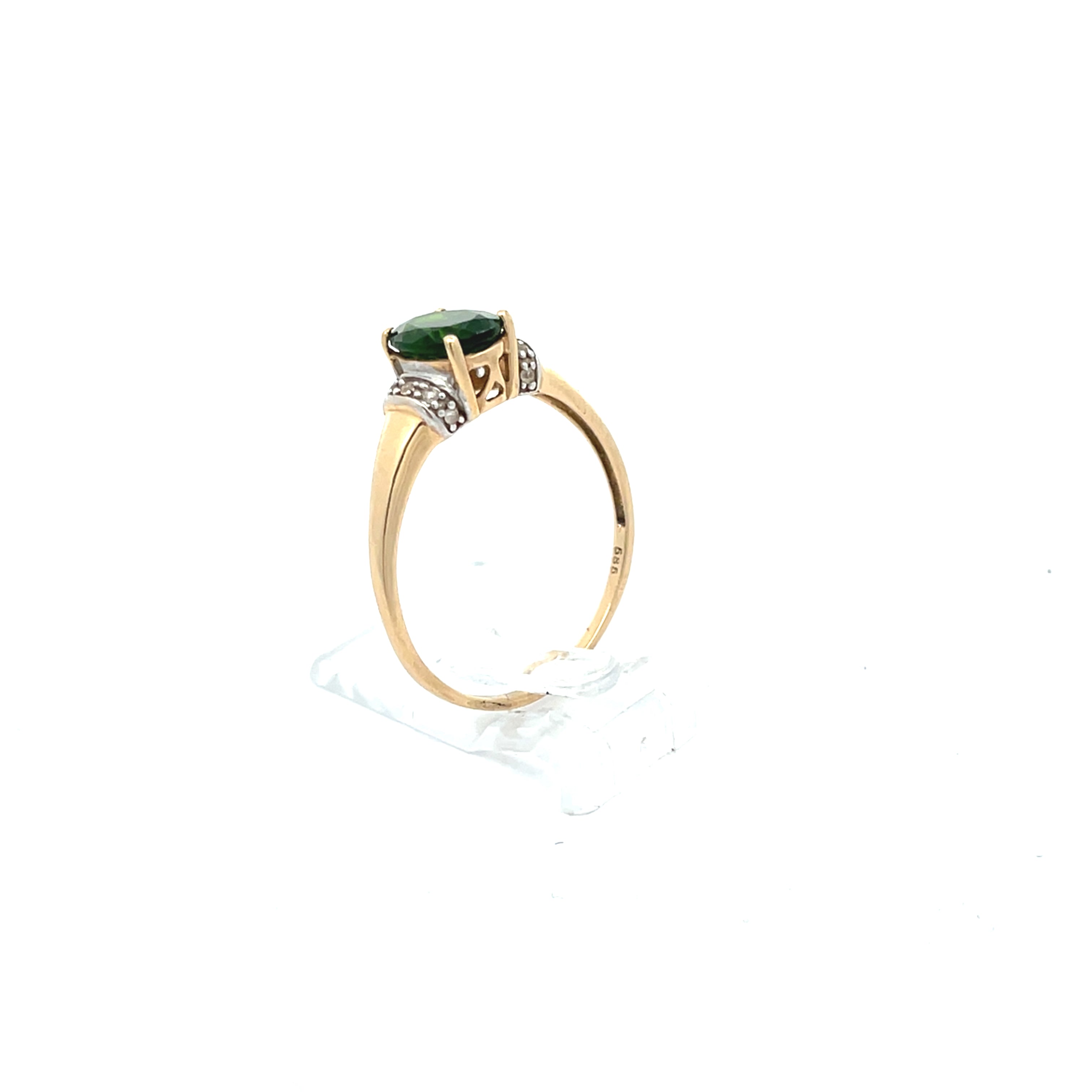Ring Gelb Gold 585 14kt Gr.60 Farbstein grün und Zirkonia