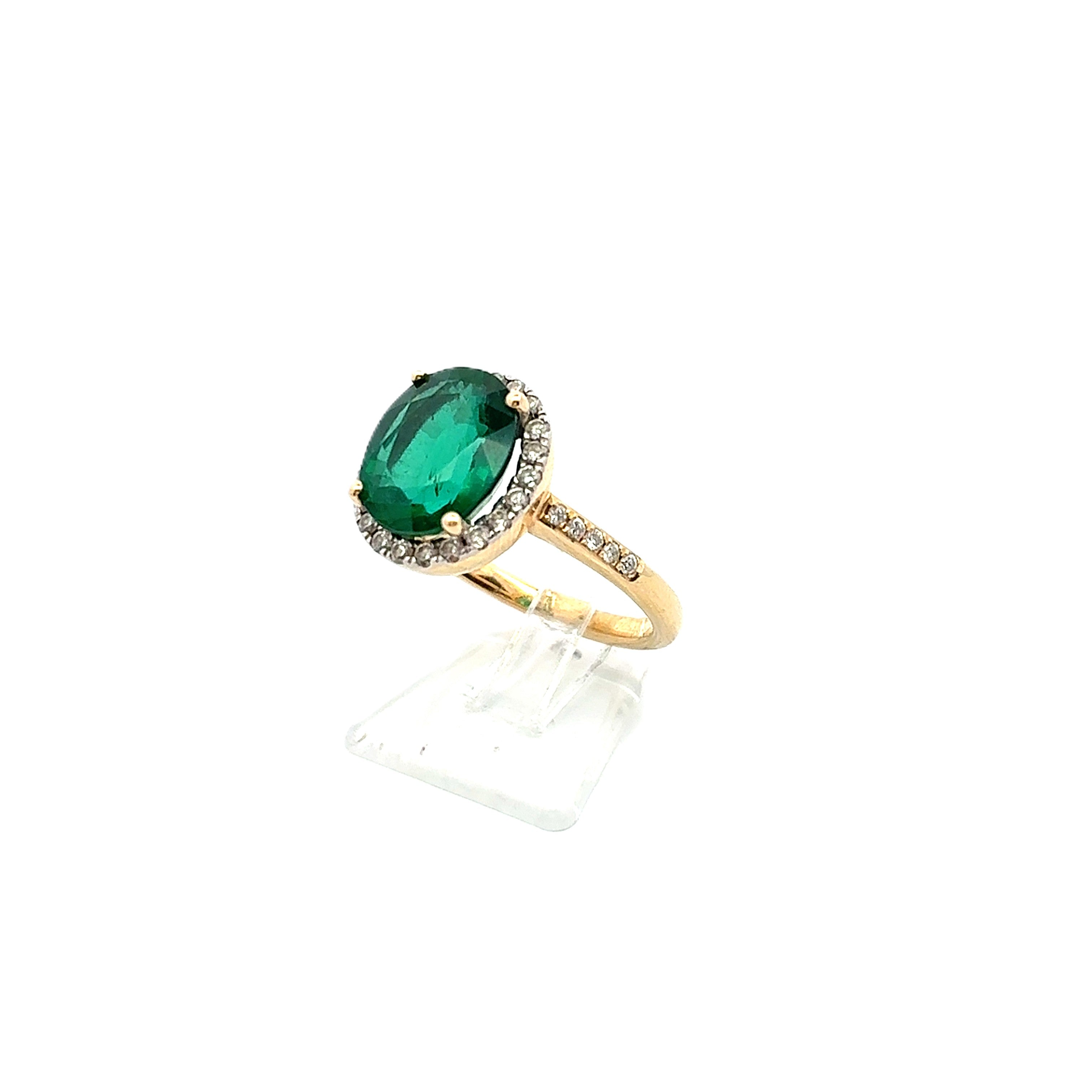 Damen Ring Gelbgold 585 Brillanten Schmuckstein Grün