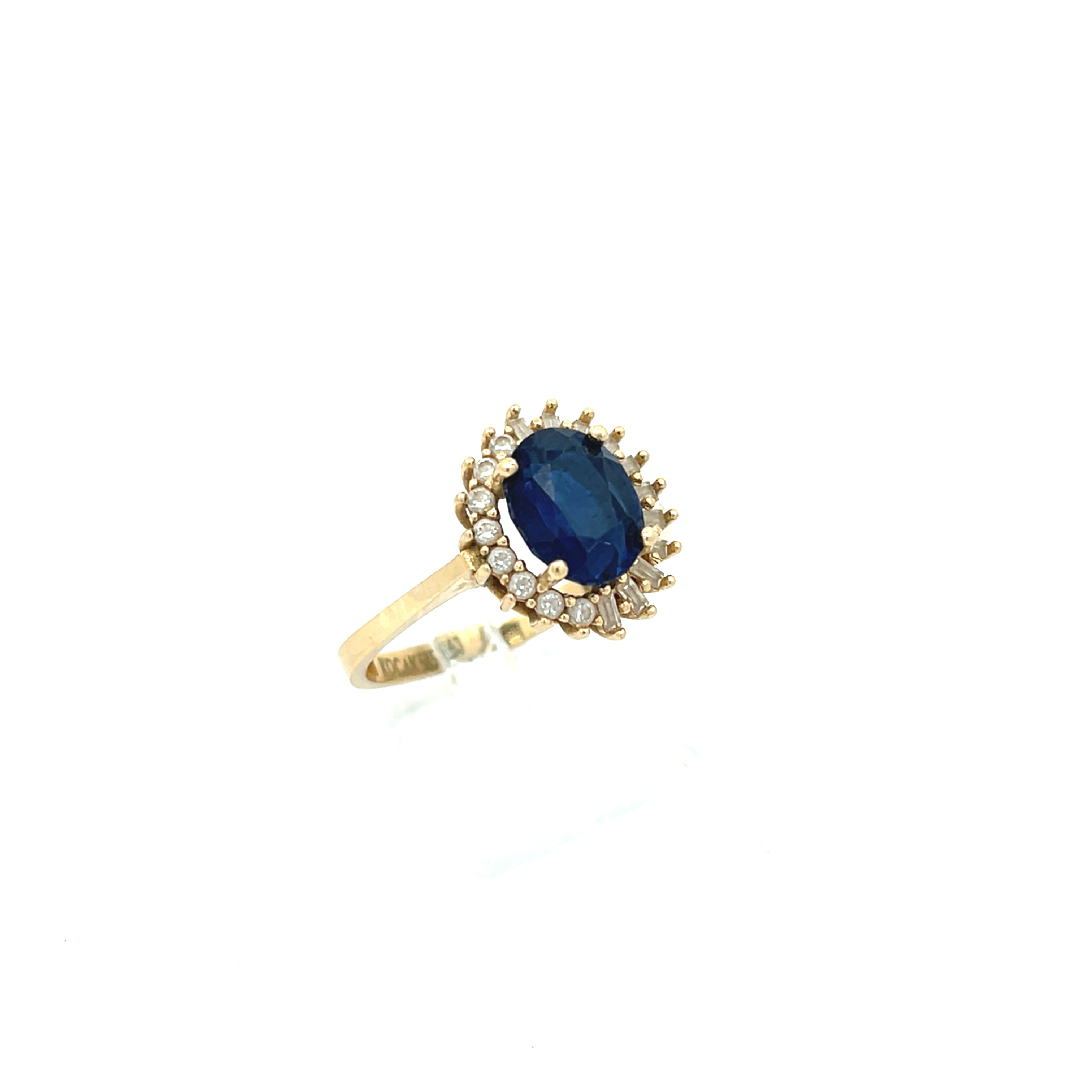 Ring Gelb Gold 585 14 Karat mit Zirkonia und Farbstein Blau