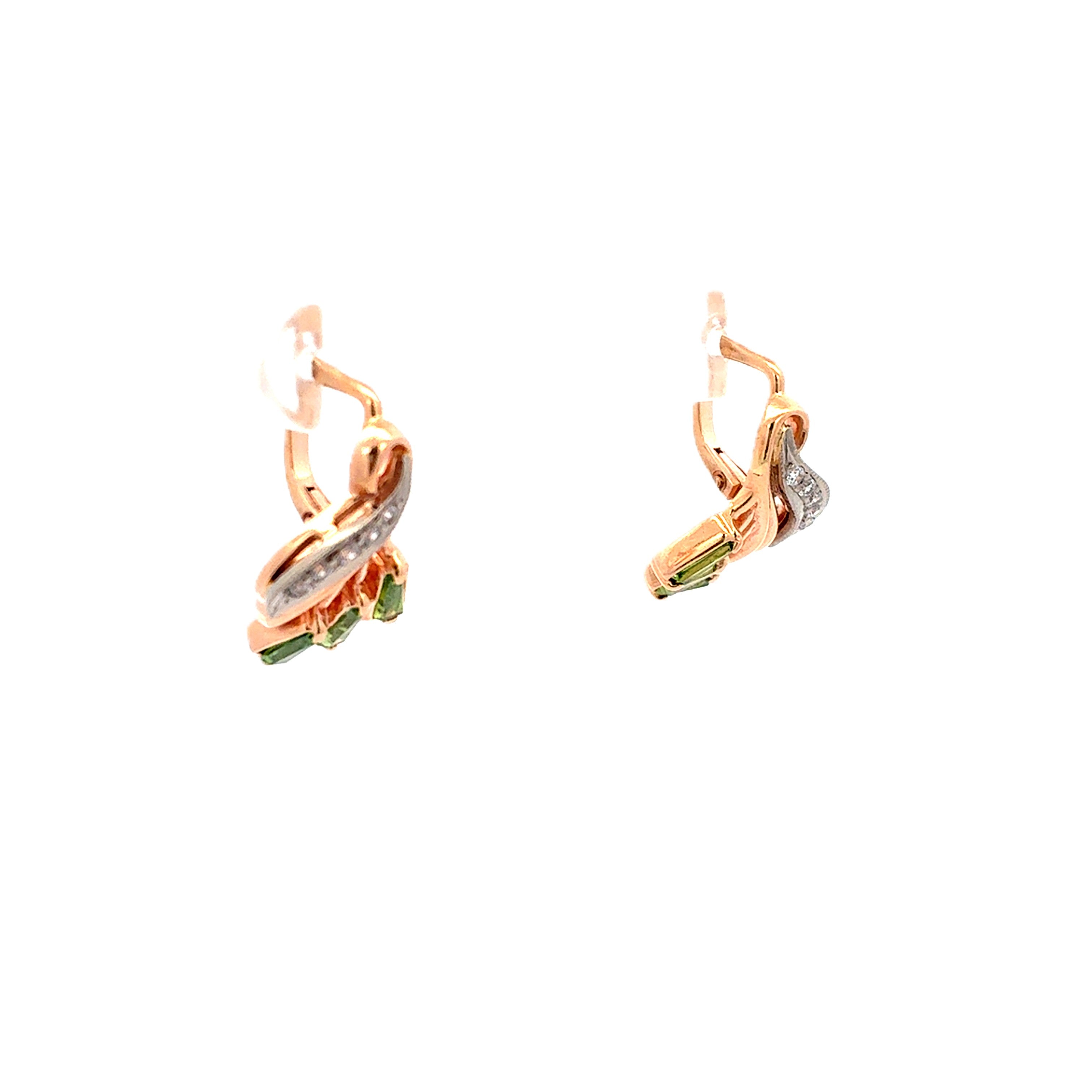 Ohrringe Rotgold 585 14 kt grüne Schmucksteine Zirkonia Damen