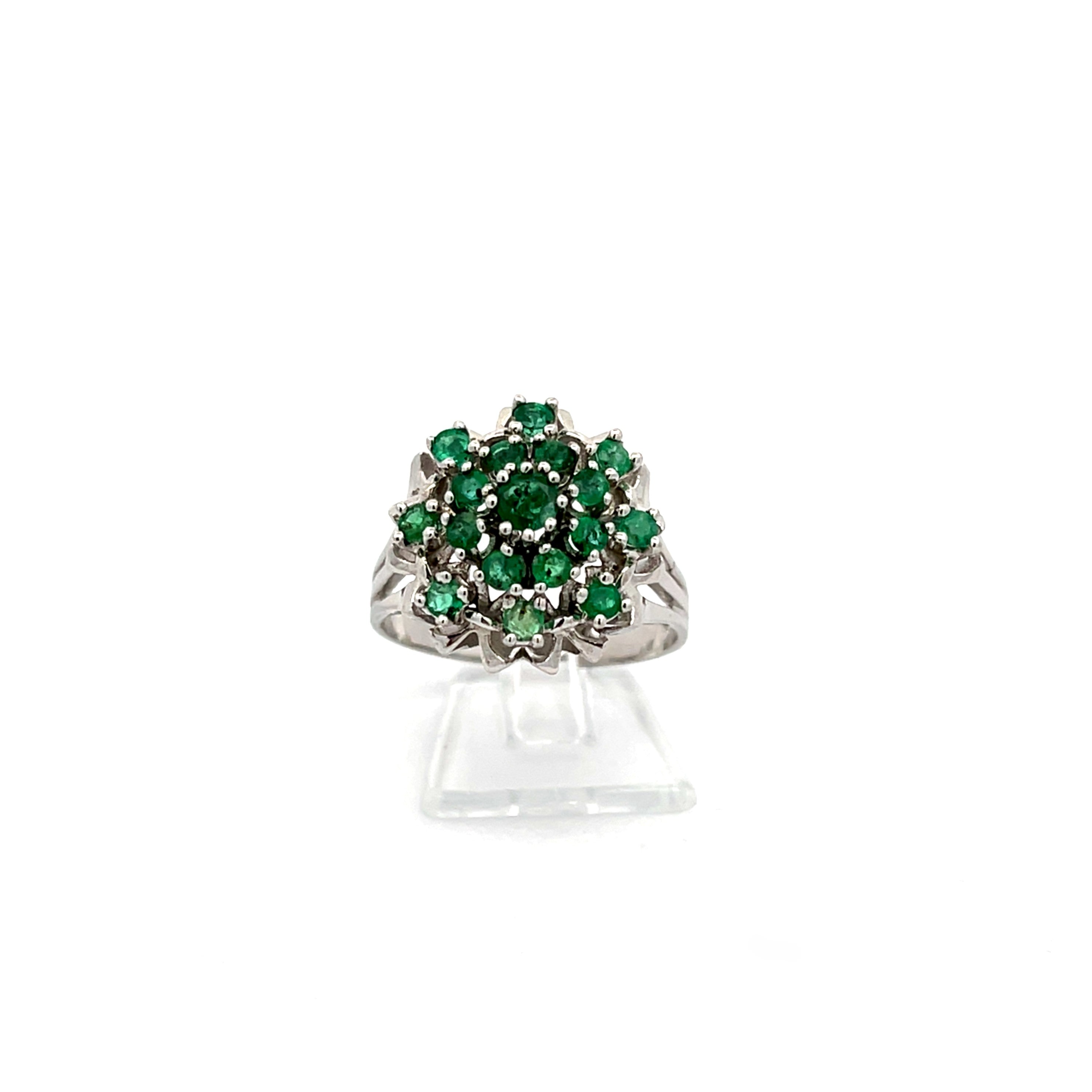 Ring Weißgold 585 14 Karat mit Farbsteinen grün