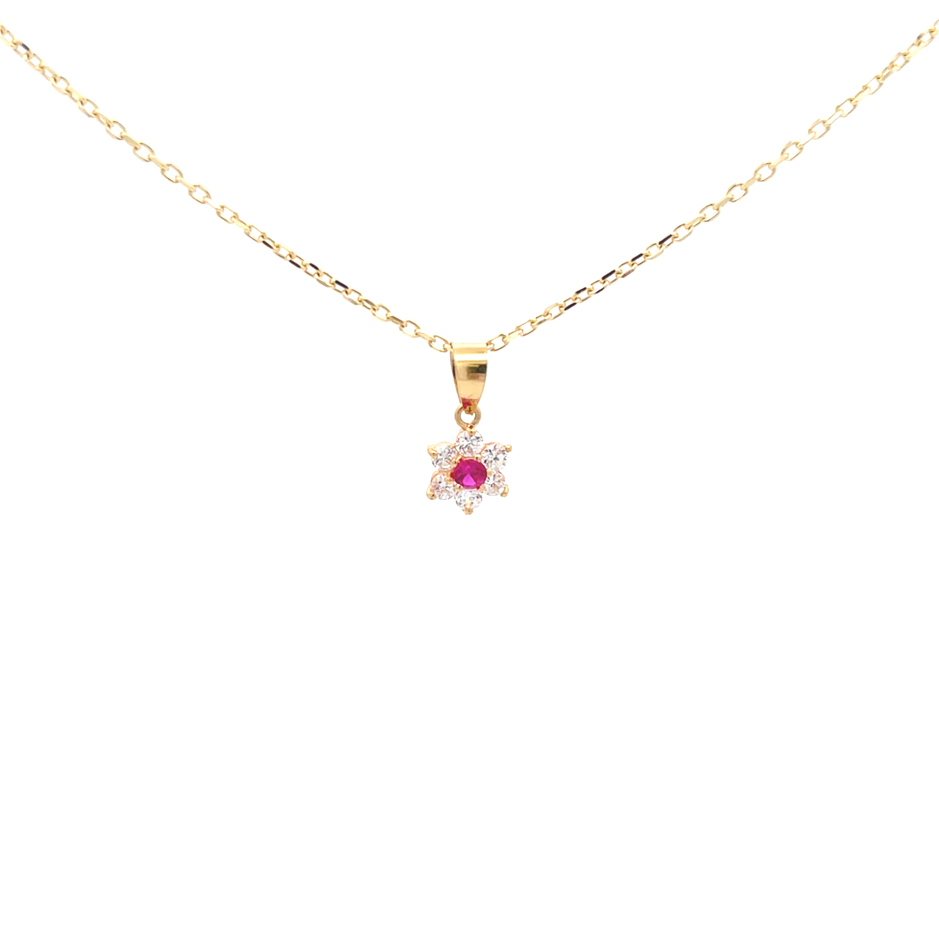 Blumen Kette mit Farbstein rosa Gelb Gold 585 14 Karat