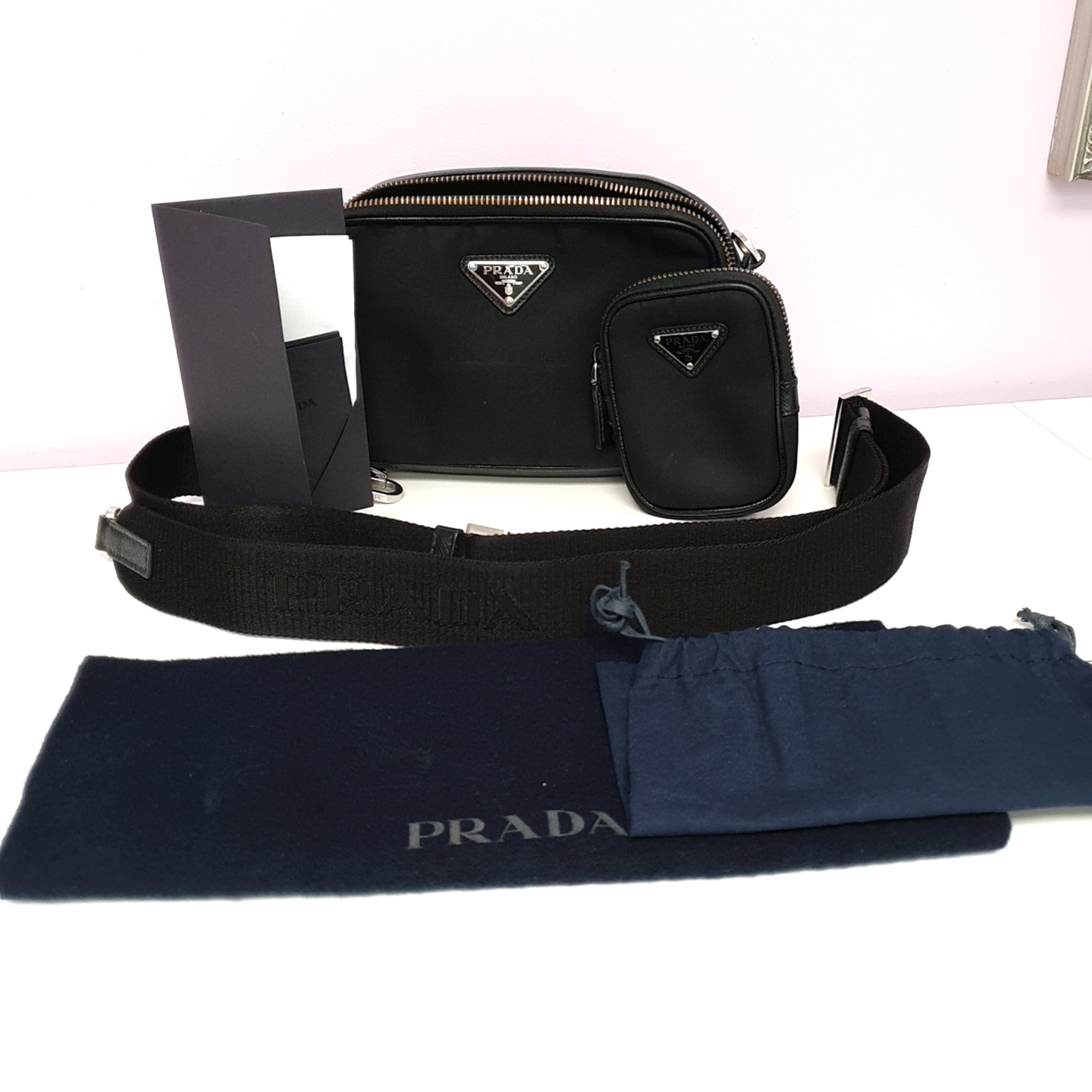 Prada Bandoliera Tessuto + Pelle Tussuto+Saffiano Nero Handtasche