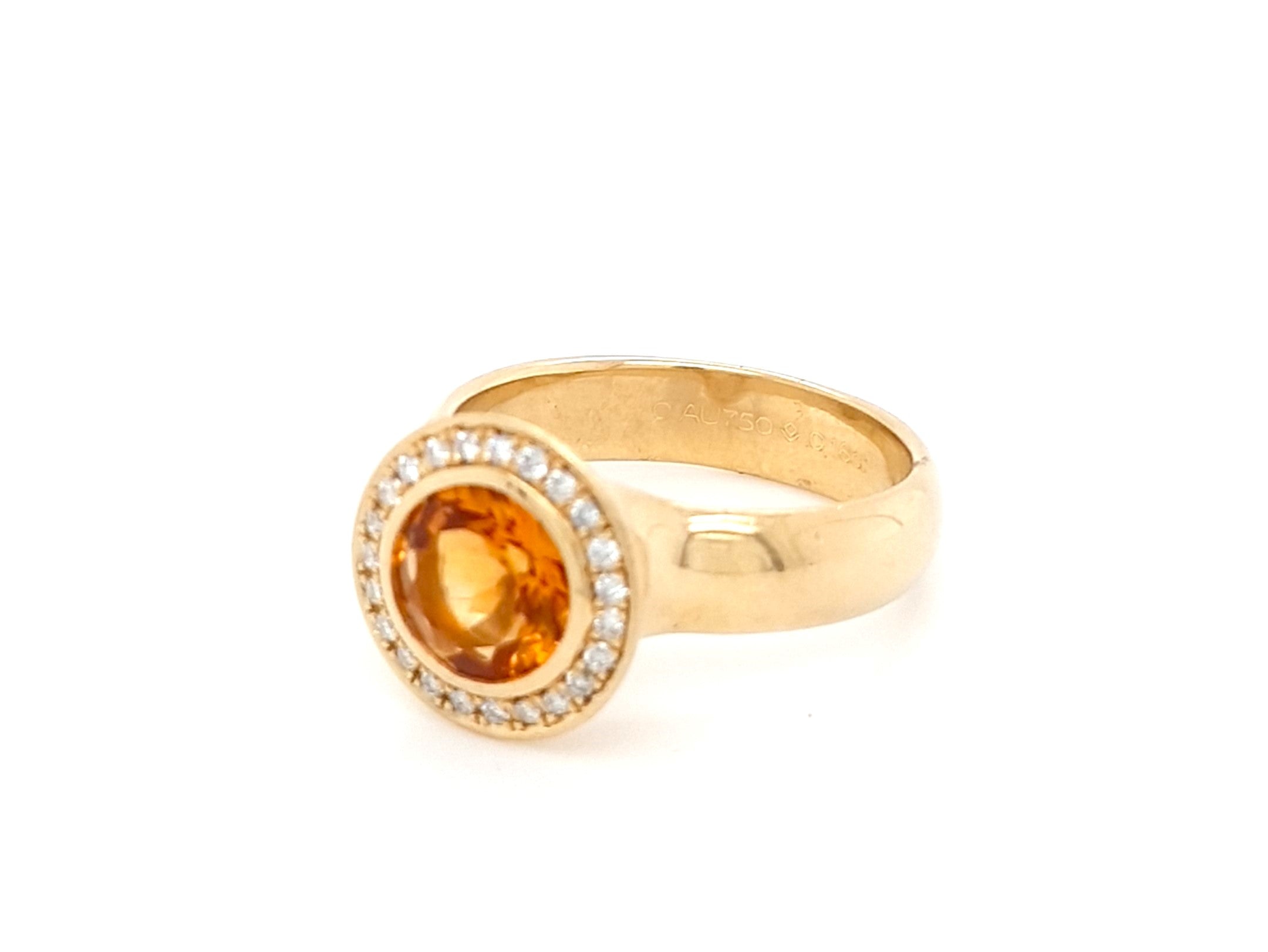Damen Ring Gelbgold 750 / 18 kt Brillanten Schmuckstein Orange Damen