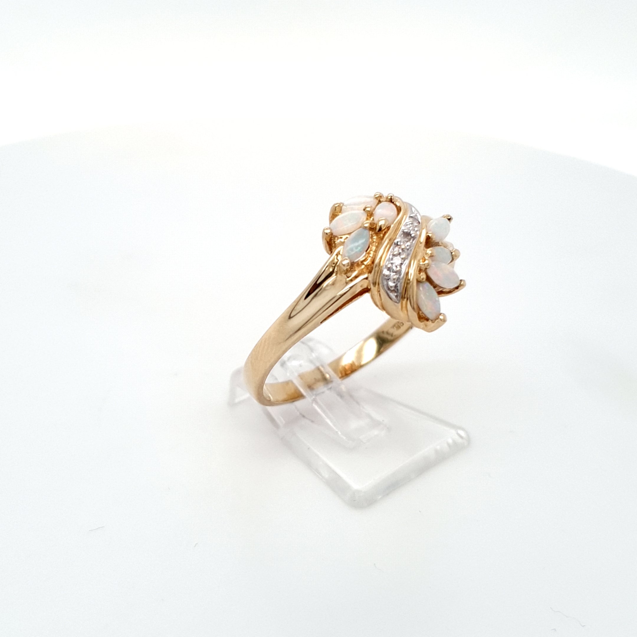 Damen Ring 585 14 kt Gelbgold Weißgold Diamanten Opale *65* Schmuck