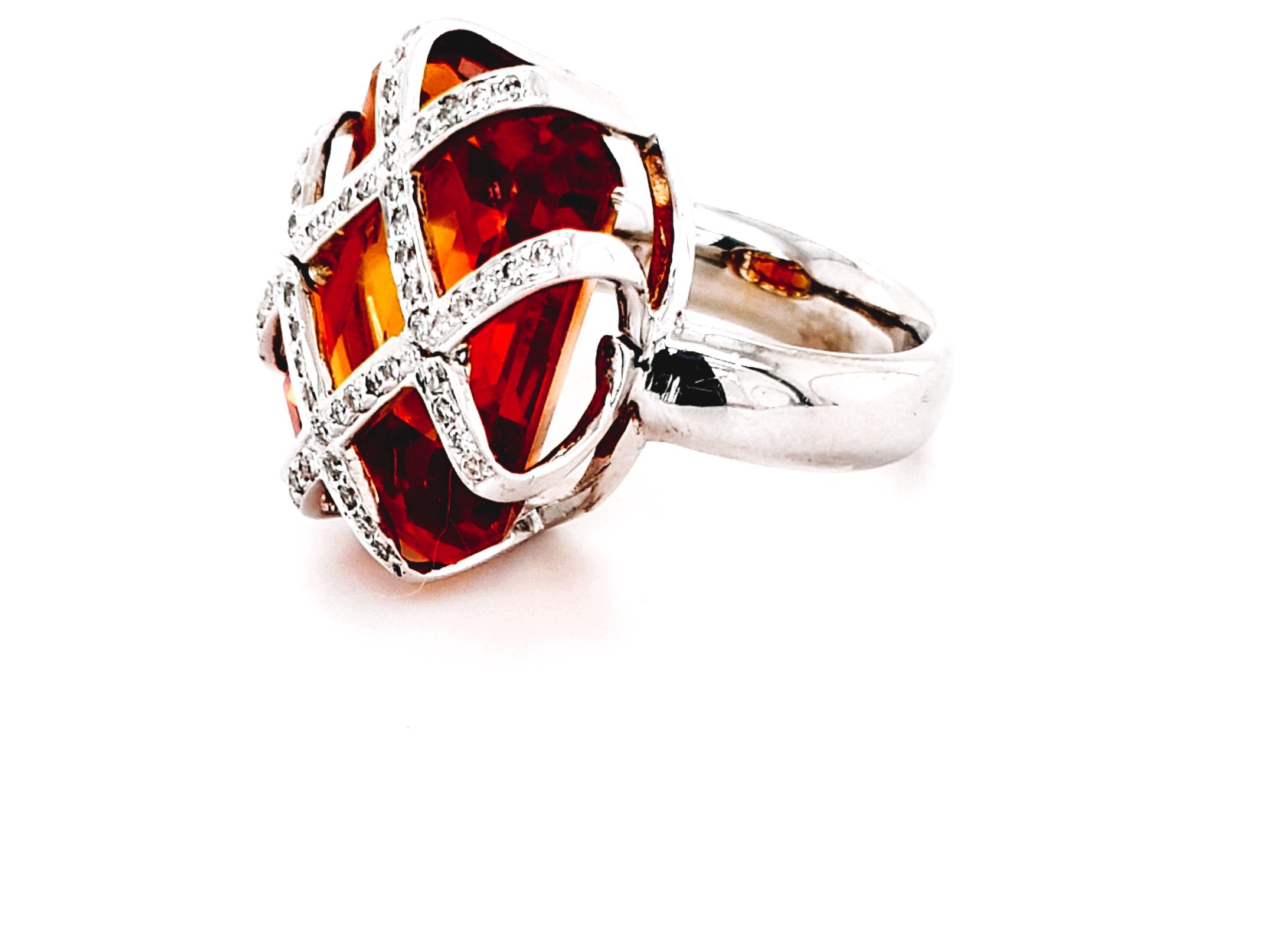 Damen Ring Weiß Gold 750 18 kt. Brillanten Schmuckstein Orange