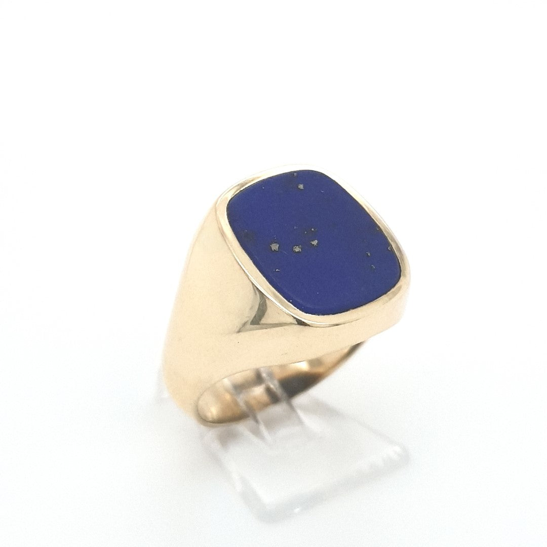 Herren Ring Gelbgold 585 14 kt Lapislazuli Platte Schmuck
