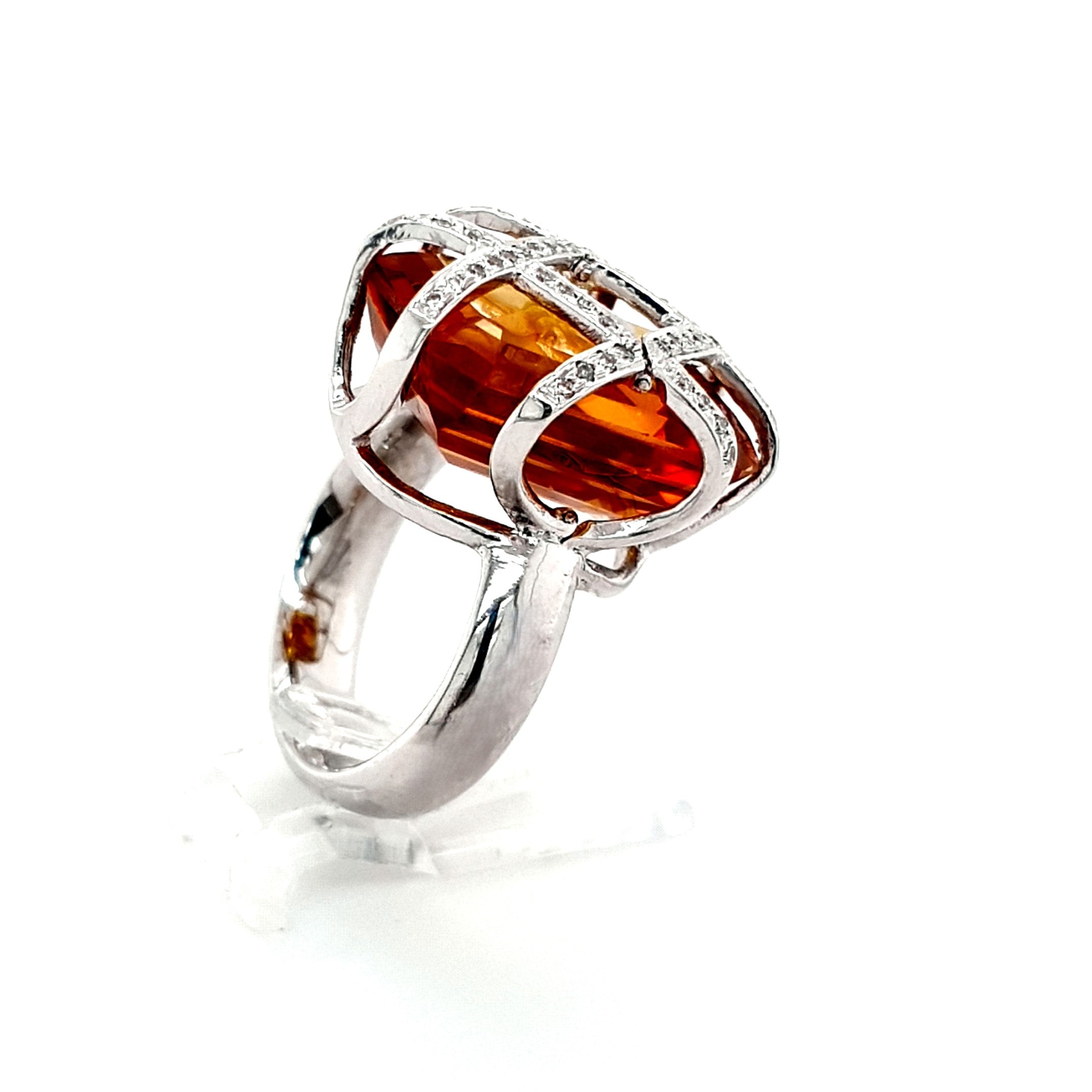 Damen Ring Weiß Gold 750 18 kt. Brillanten Schmuckstein Orange