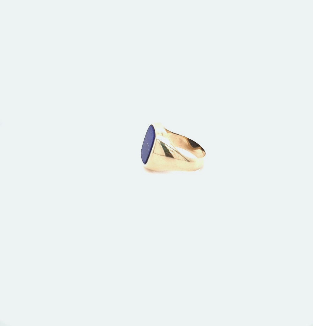 Herren Ring Gelbgold 585 14 kt Lapislazuli Platte Schmuck