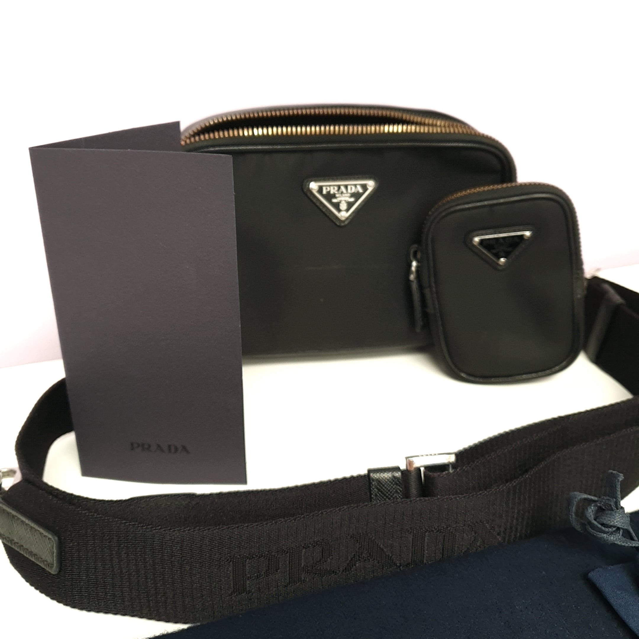 Prada Bandoliera Tessuto + Pelle Tussuto+Saffiano Nero Handtasche