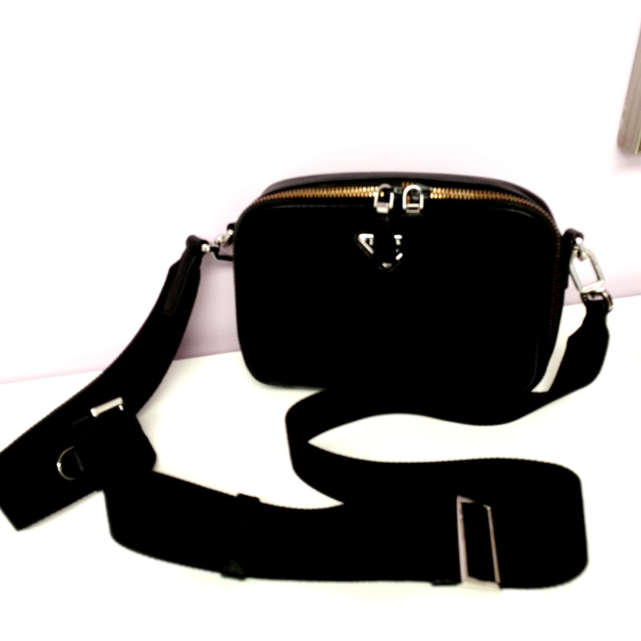 Prada Bandoliera Tessuto + Pelle Tussuto+Saffiano Nero Handtasche