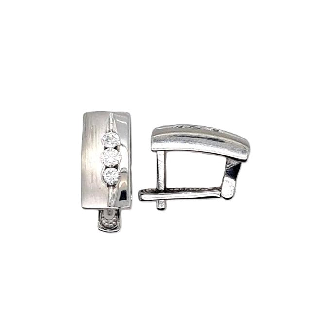 Damen Ohrringe Ohrstecker Weiß Gold 585 14kt mit je 3 farblosen Steinen