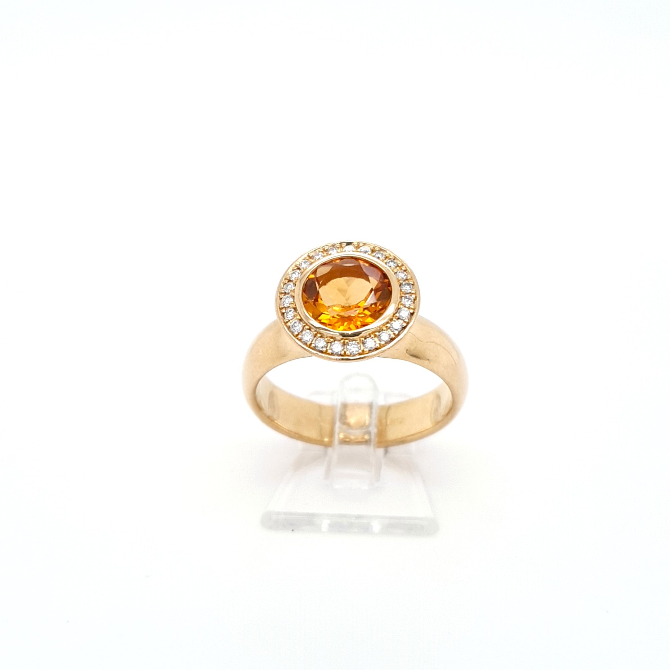 Damen Ring Gelbgold 750 / 18 kt Brillanten Schmuckstein Orange Damen