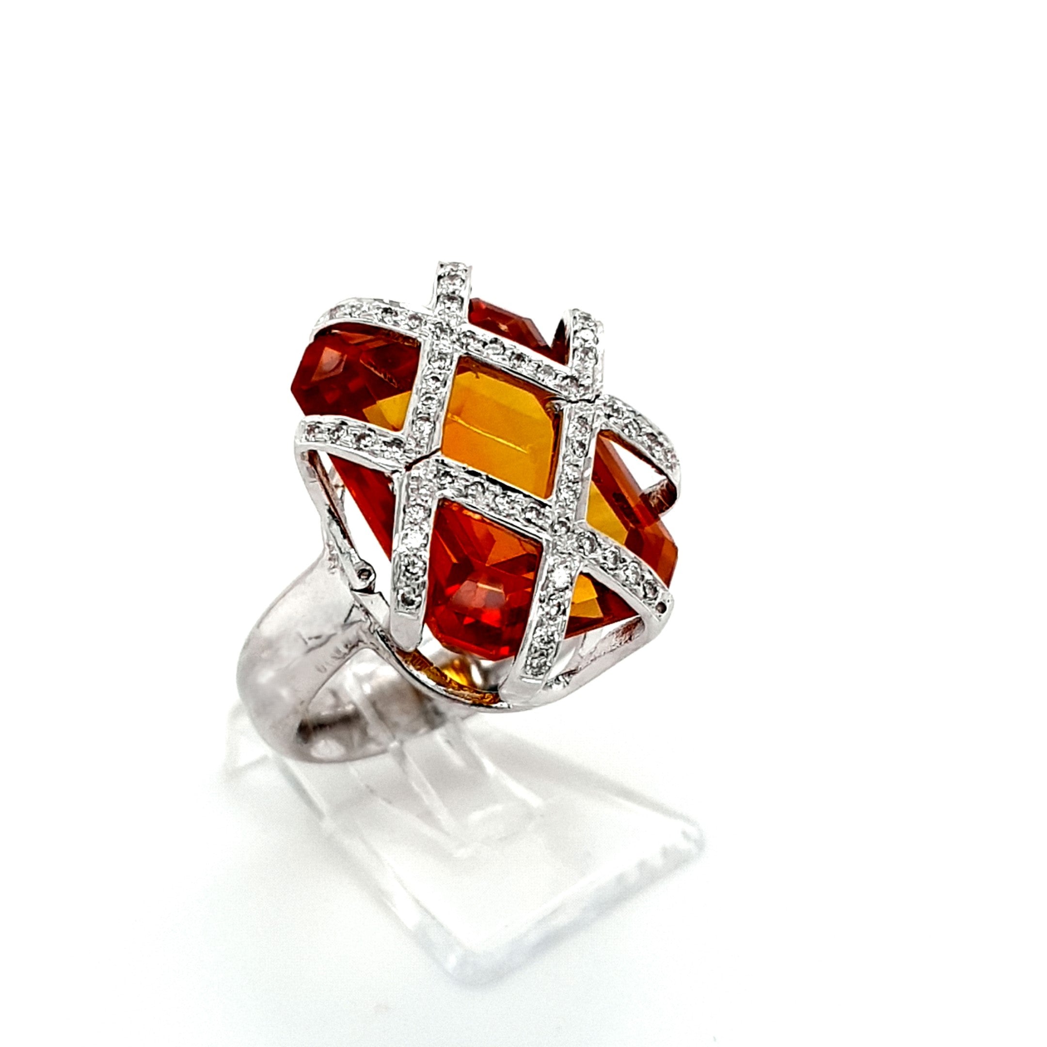 Damen Ring Weiß Gold 750 18 kt. Brillanten Schmuckstein Orange