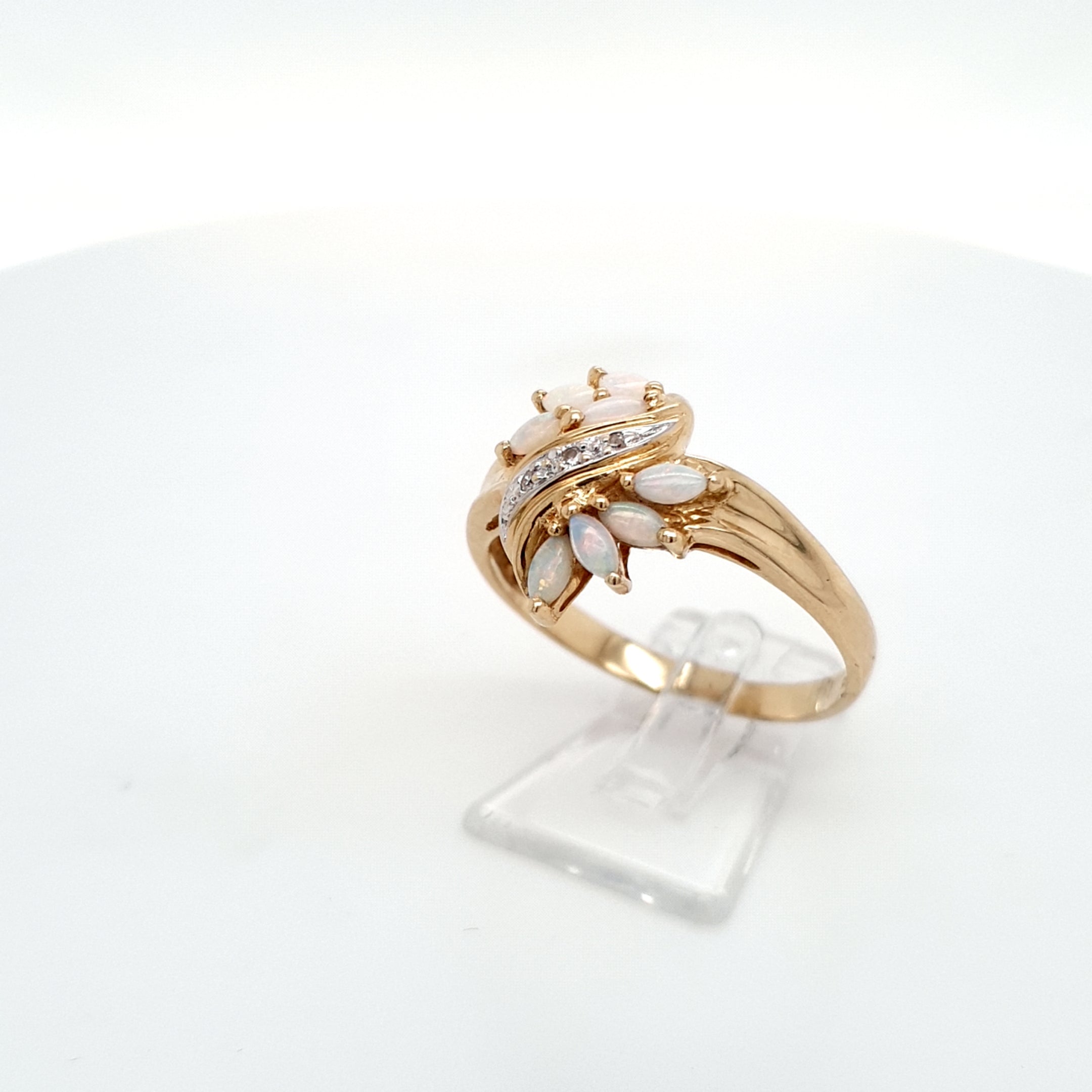 Damen Ring 585 14 kt Gelbgold Weißgold Diamanten Opale *65* Schmuck