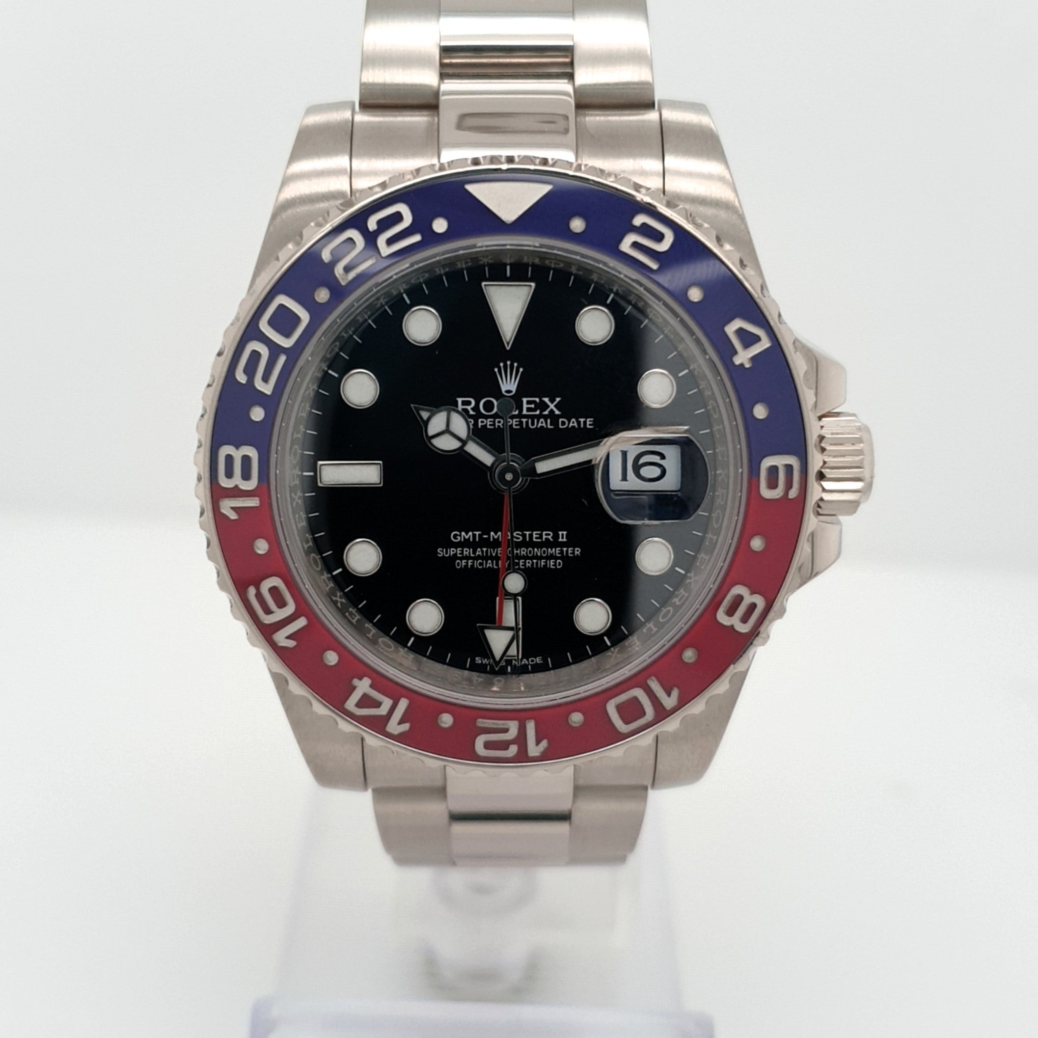Rolex GMT Master II Pepsi Weiß Gold 750 Ref.116719BLRO Herren 40 mm