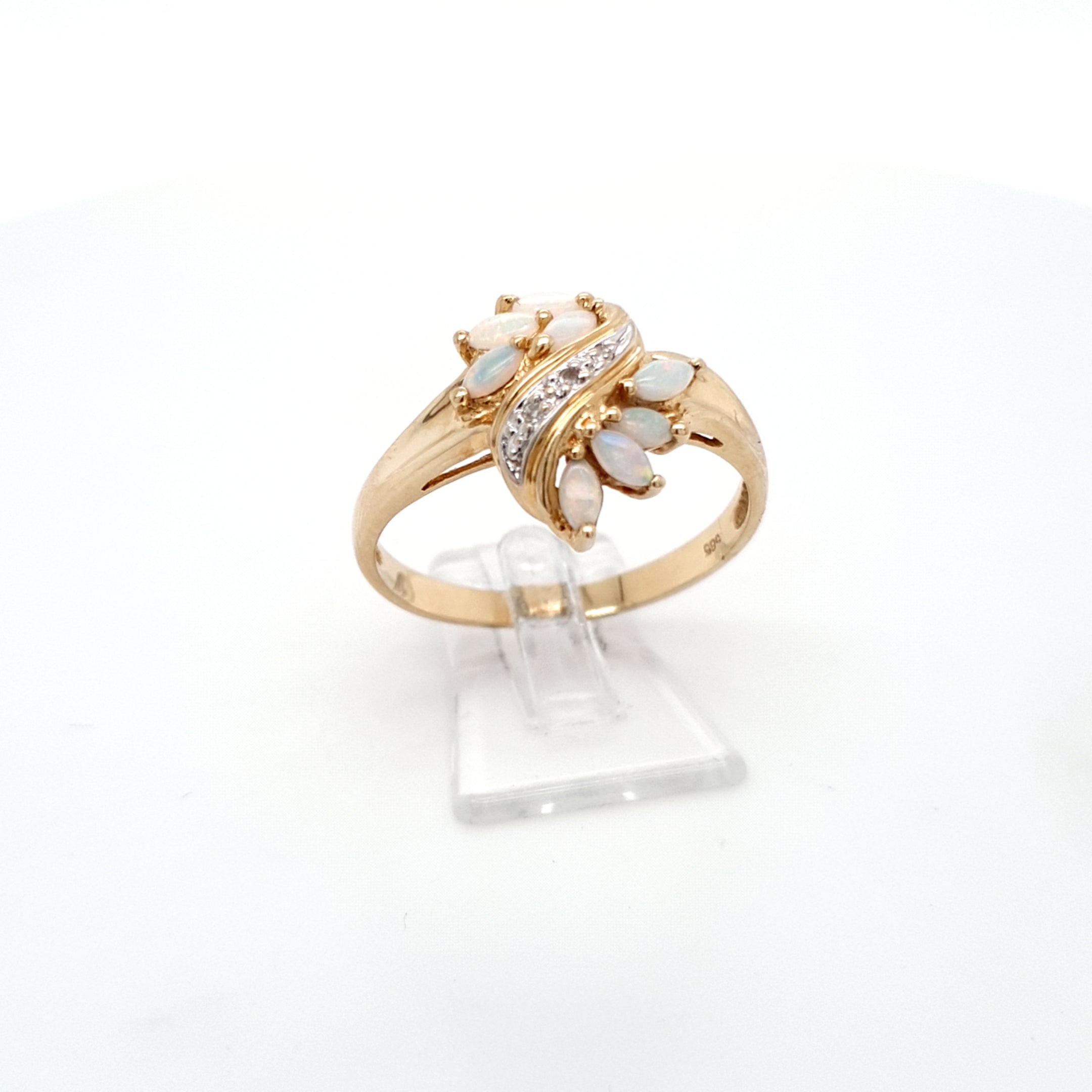Damen Ring 585 14 kt Gelbgold Weißgold Diamanten Opale *65* Schmuck