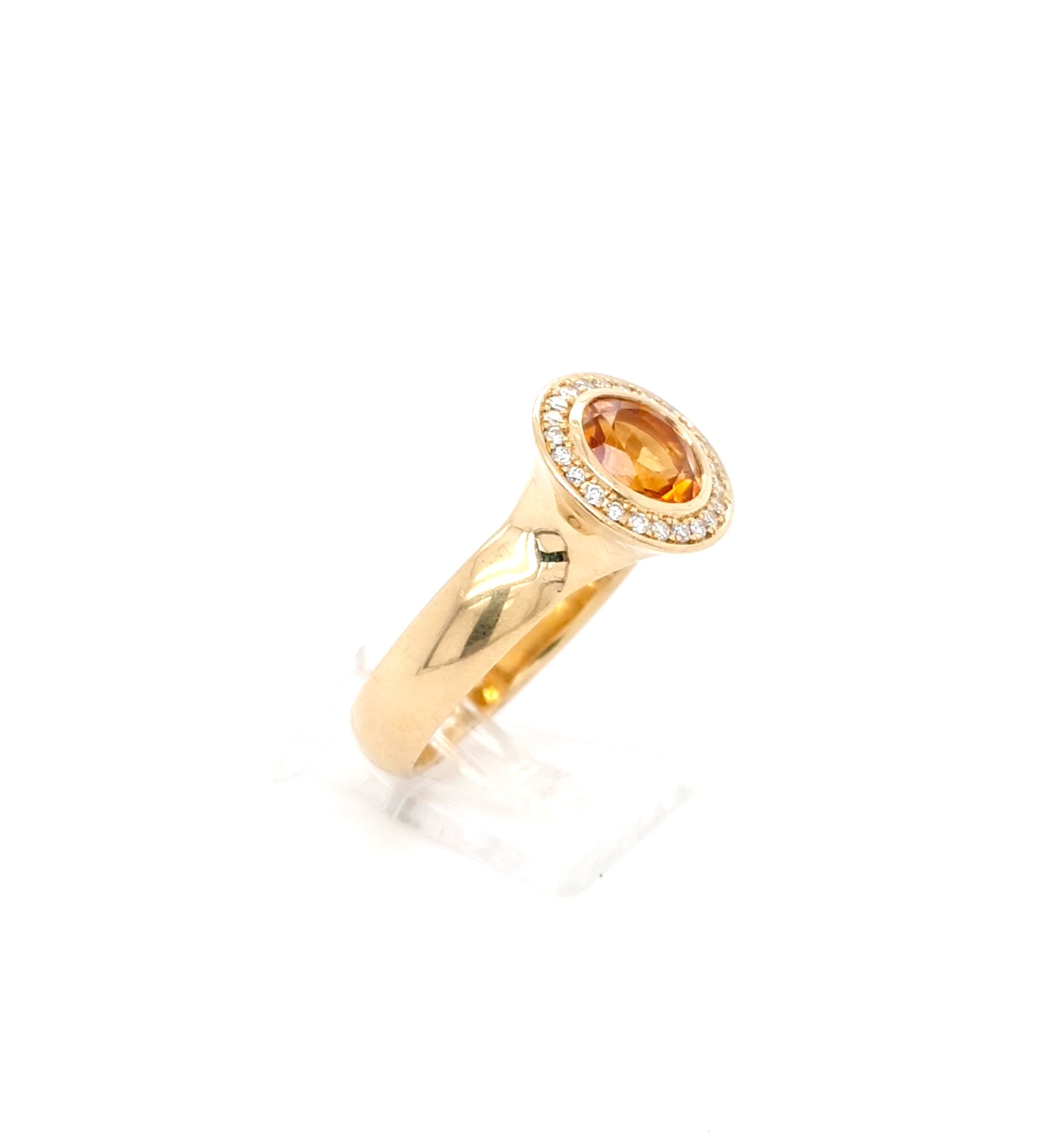 Damen Ring Gelbgold 750 / 18 kt Brillanten Schmuckstein Orange Damen