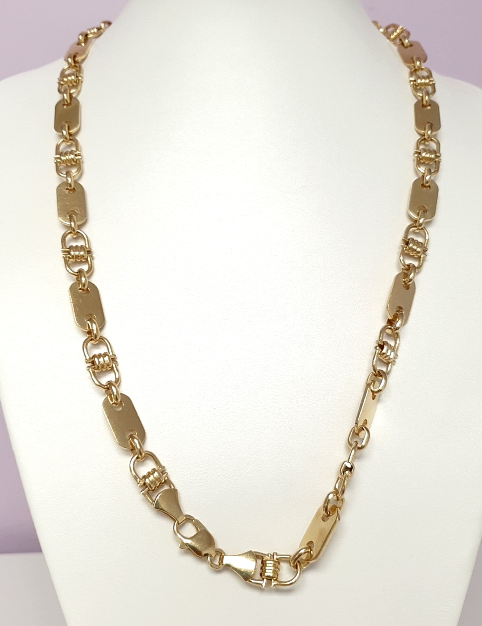 Kette Platte Steigbügel 585 14 kt Gelbgold Massiv 66 cm Herren Schmuck