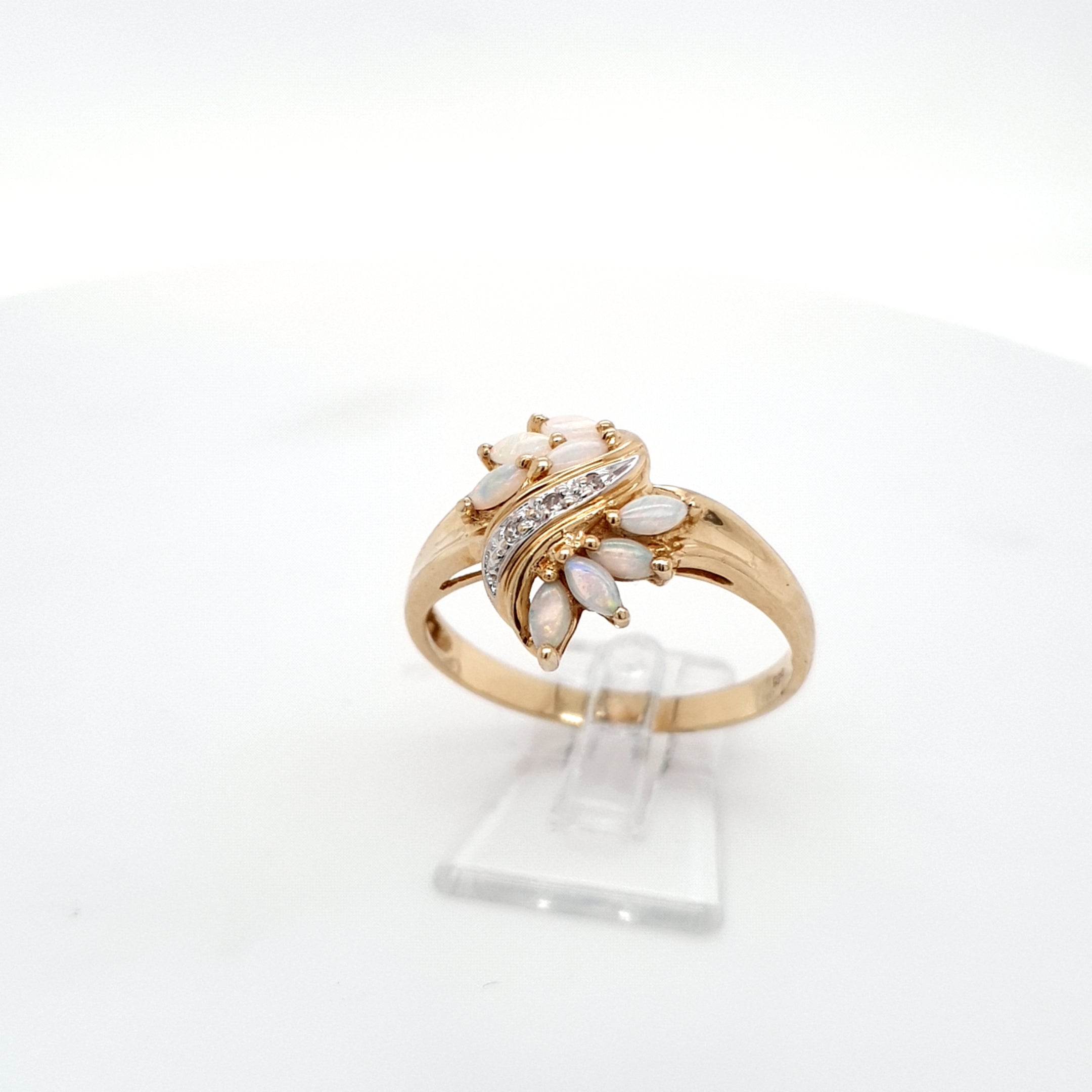 Damen Ring 585 14 kt Gelbgold Weißgold Diamanten Opale *65* Schmuck