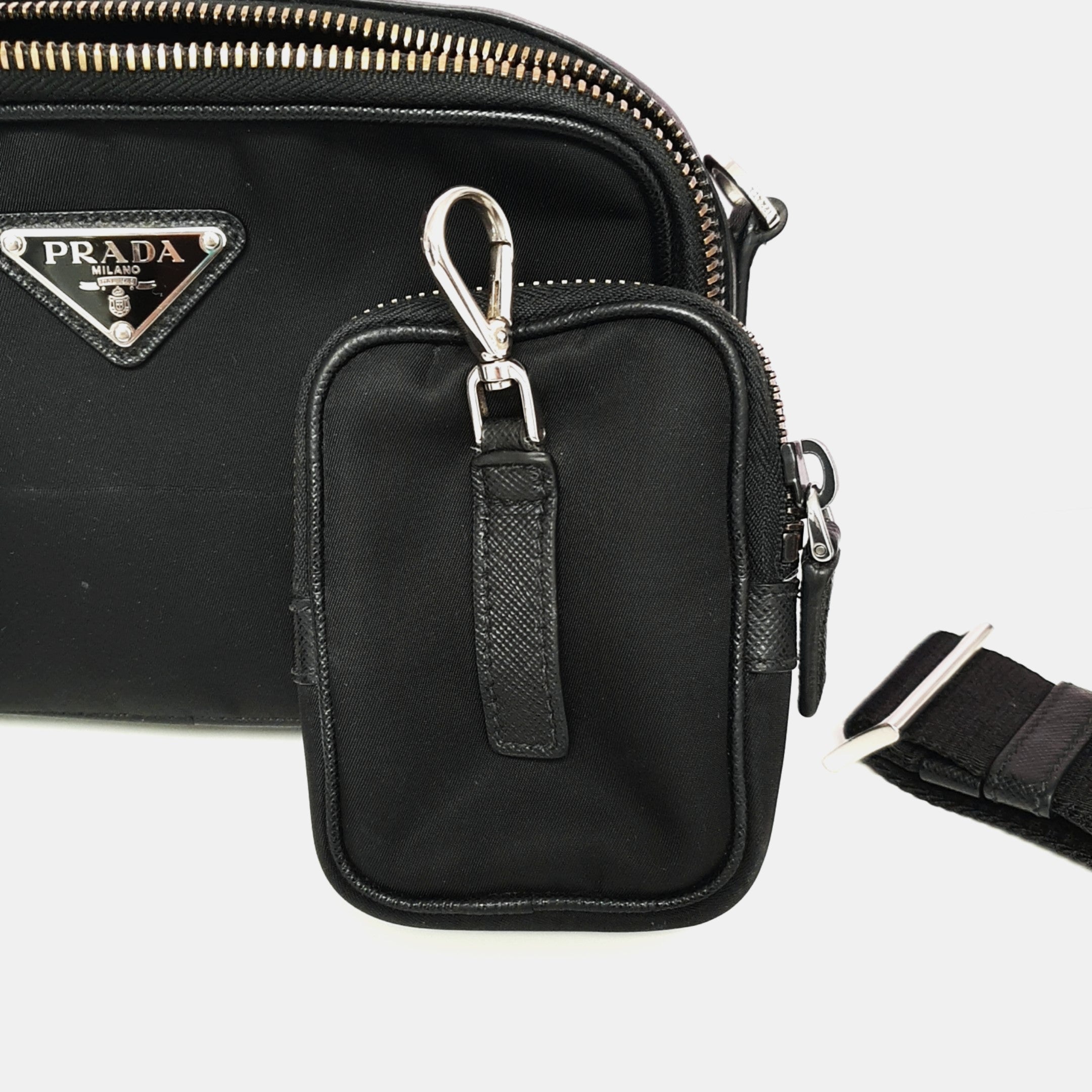 Prada Bandoliera Tessuto + Pelle Tussuto+Saffiano Nero Handtasche