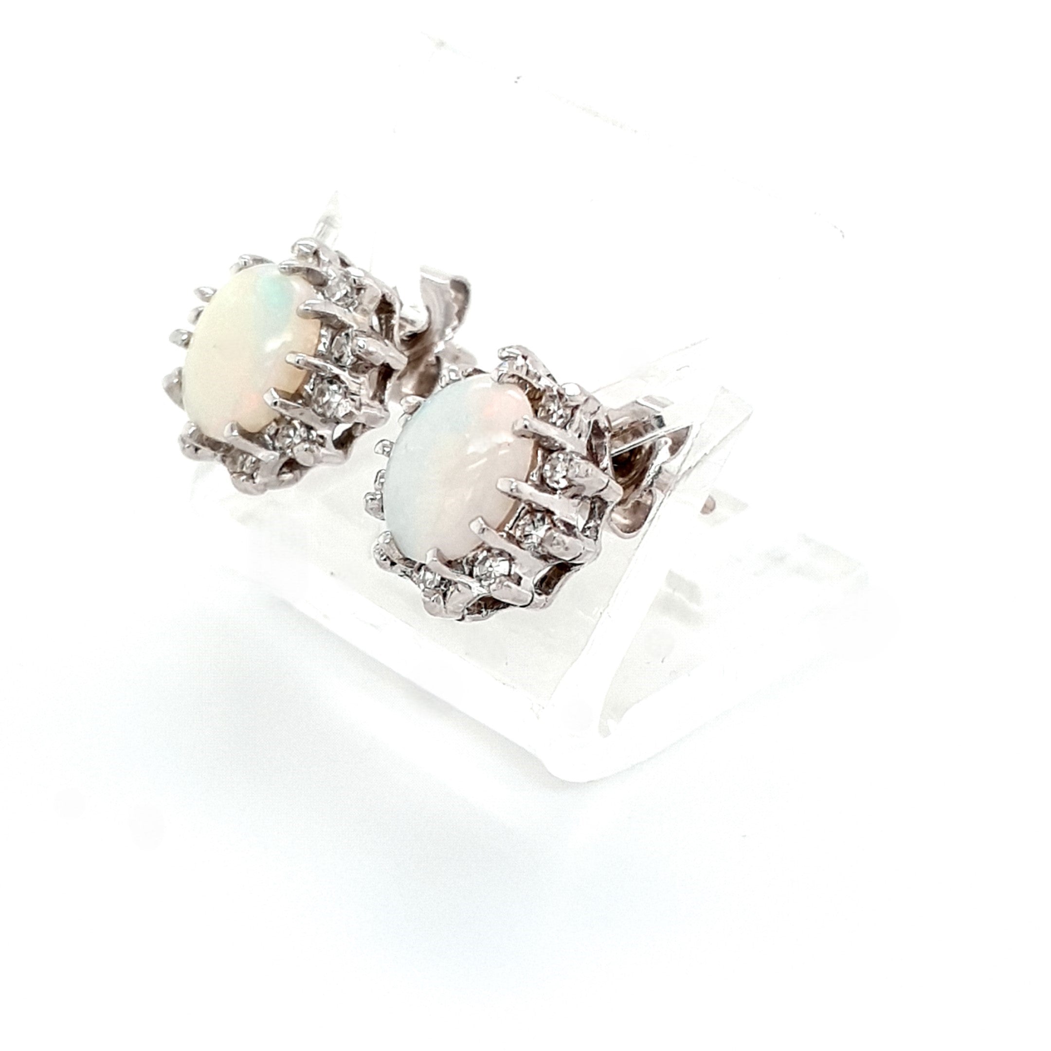 Damen Ohrstecker Weißgold 585/ 14 kt. Opal 20 Brillanten Schmuck Geschenk