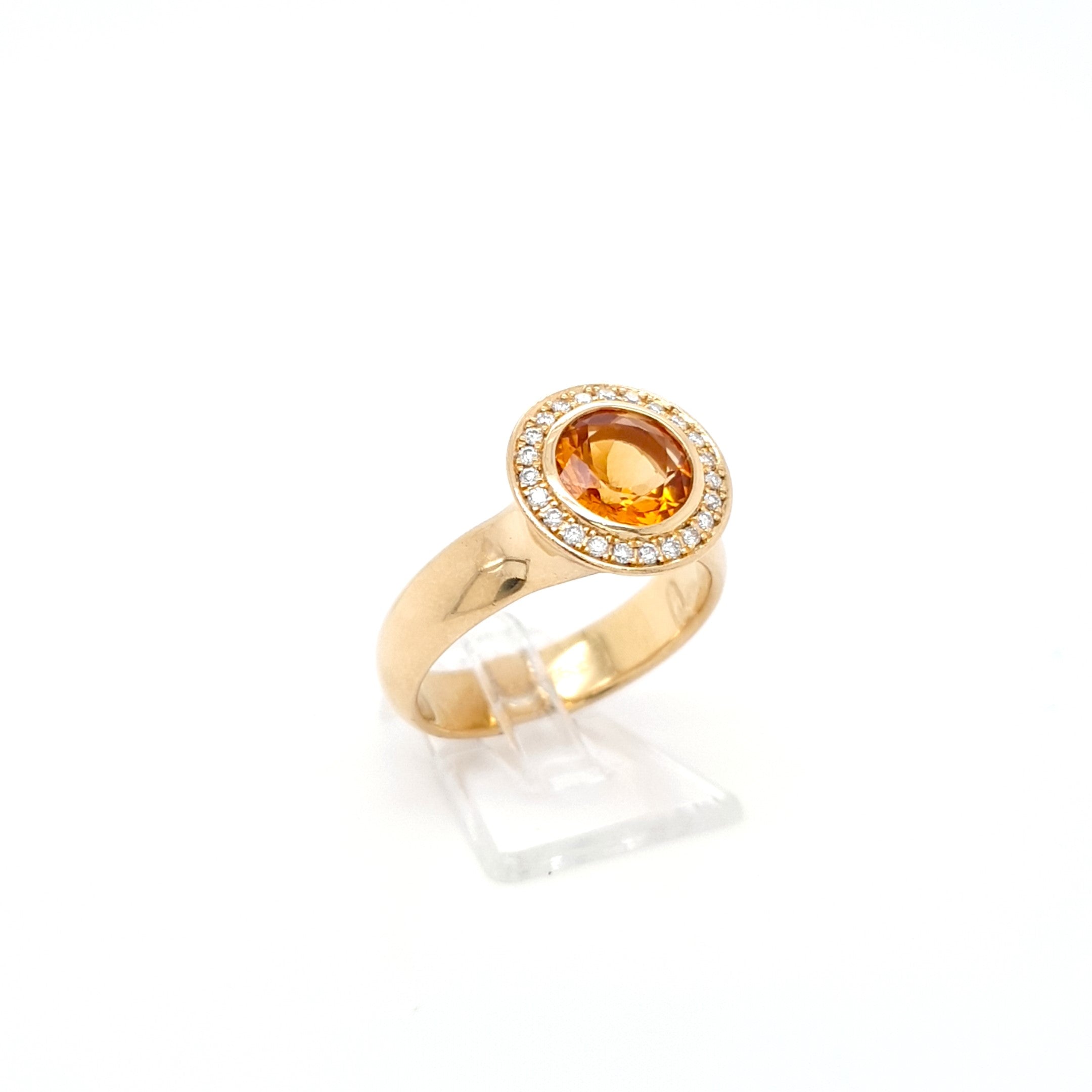 Damen Ring Gelbgold 750 / 18 kt Brillanten Schmuckstein Orange Damen