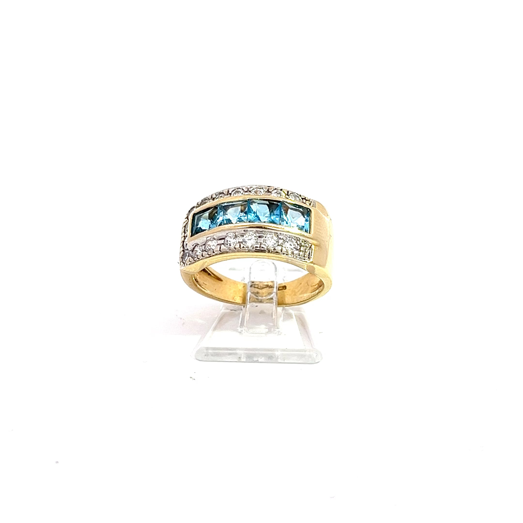 Damenring Gold 750 18kt. Zirkonia und blauen Schmucksteinen Gr. 54