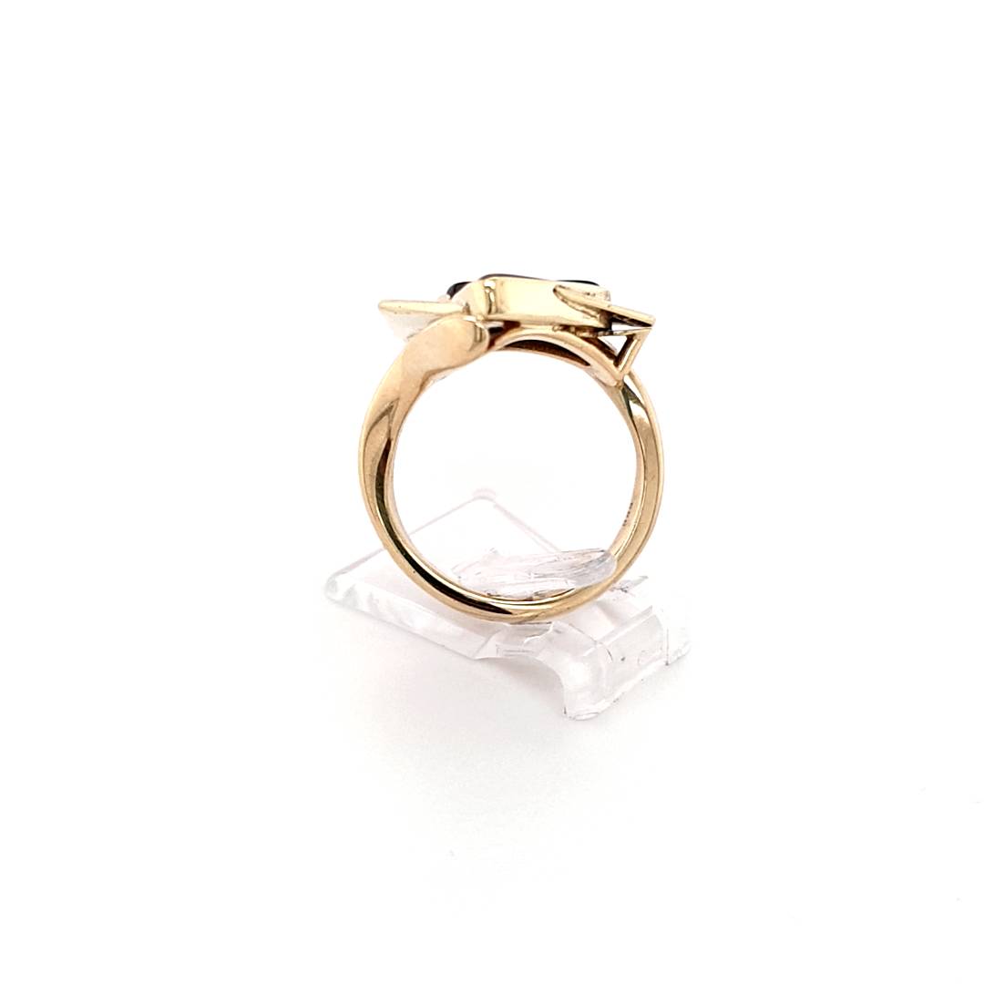 Ring Gelbgold 585 / 14kt Größe 51,5 schwarzer Stein dreieckig