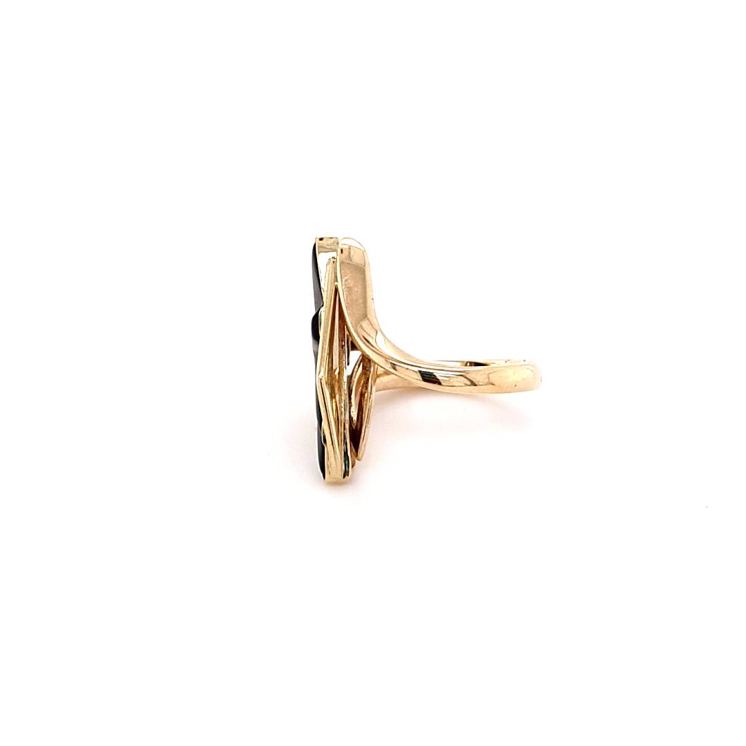 Ring Gelbgold 585 / 14kt Größe 51,5 schwarzer Stein dreieckig