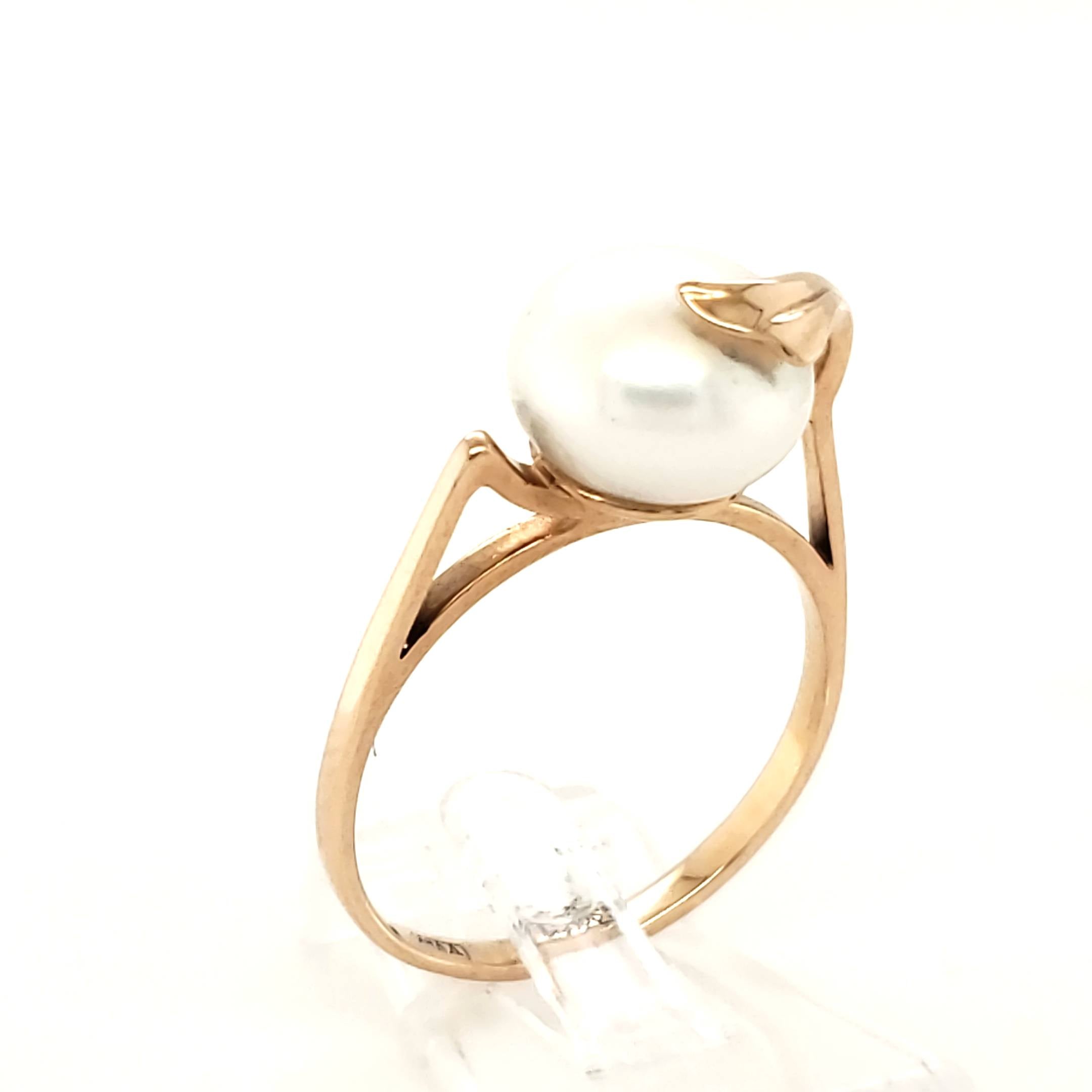 Ring Rotgold 585/14kt Besetzt mit einer Perle Größe 55