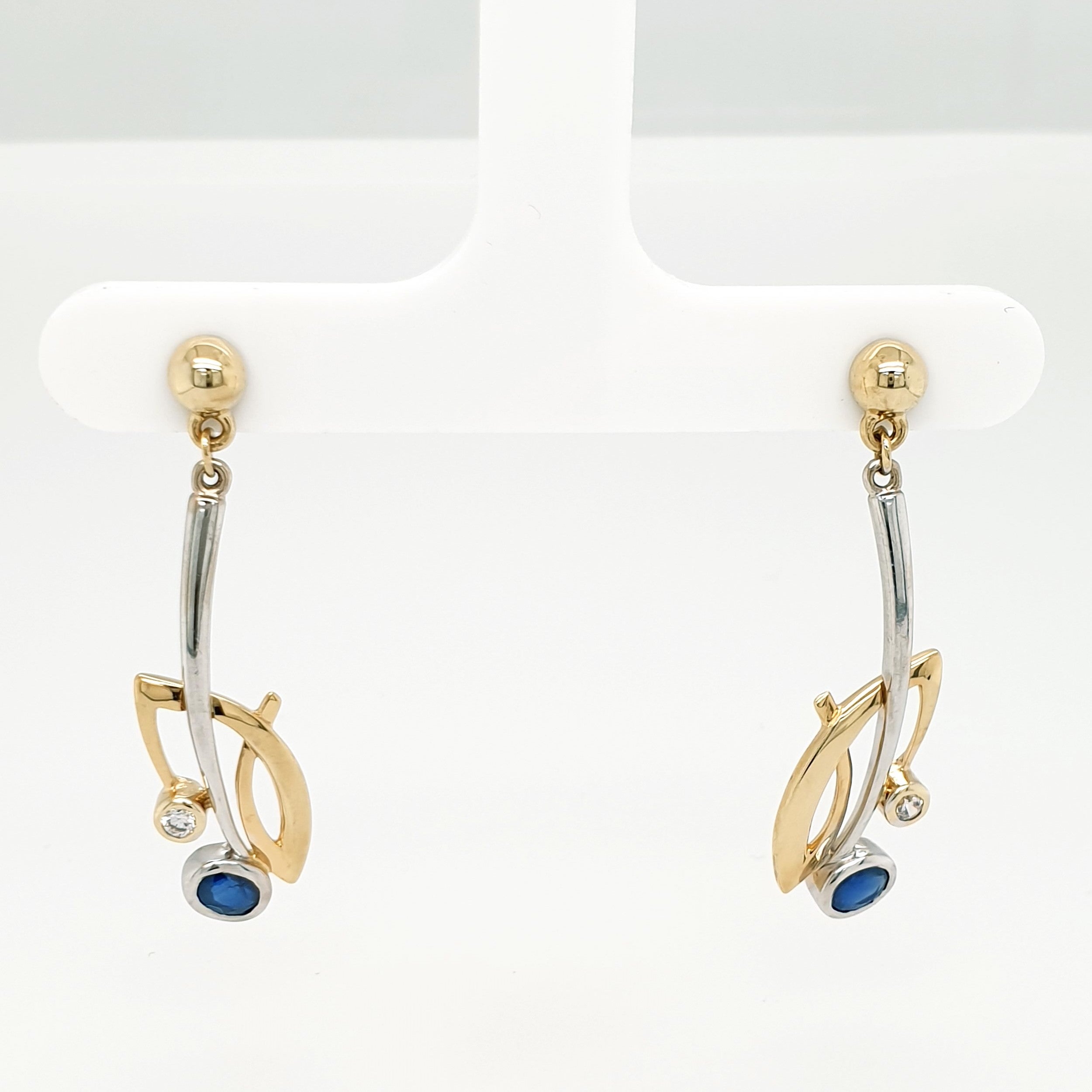 Brillant Saphir Ohrringe 585 Gelbgold Weißgold 14kt Ohrstecker
