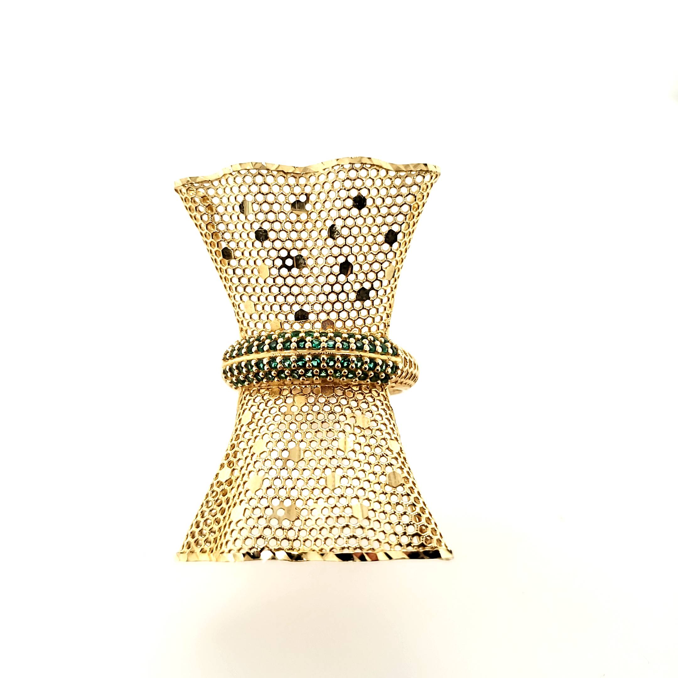 Damenring Gelbgold 585 Gr. 58 grüne Farbsteine