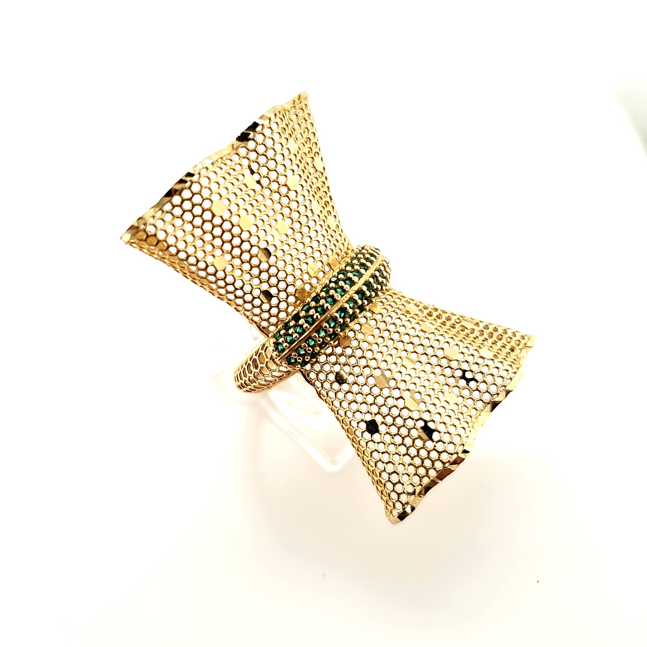 Damenring Gelbgold 585 Gr. 58 grüne Farbsteine