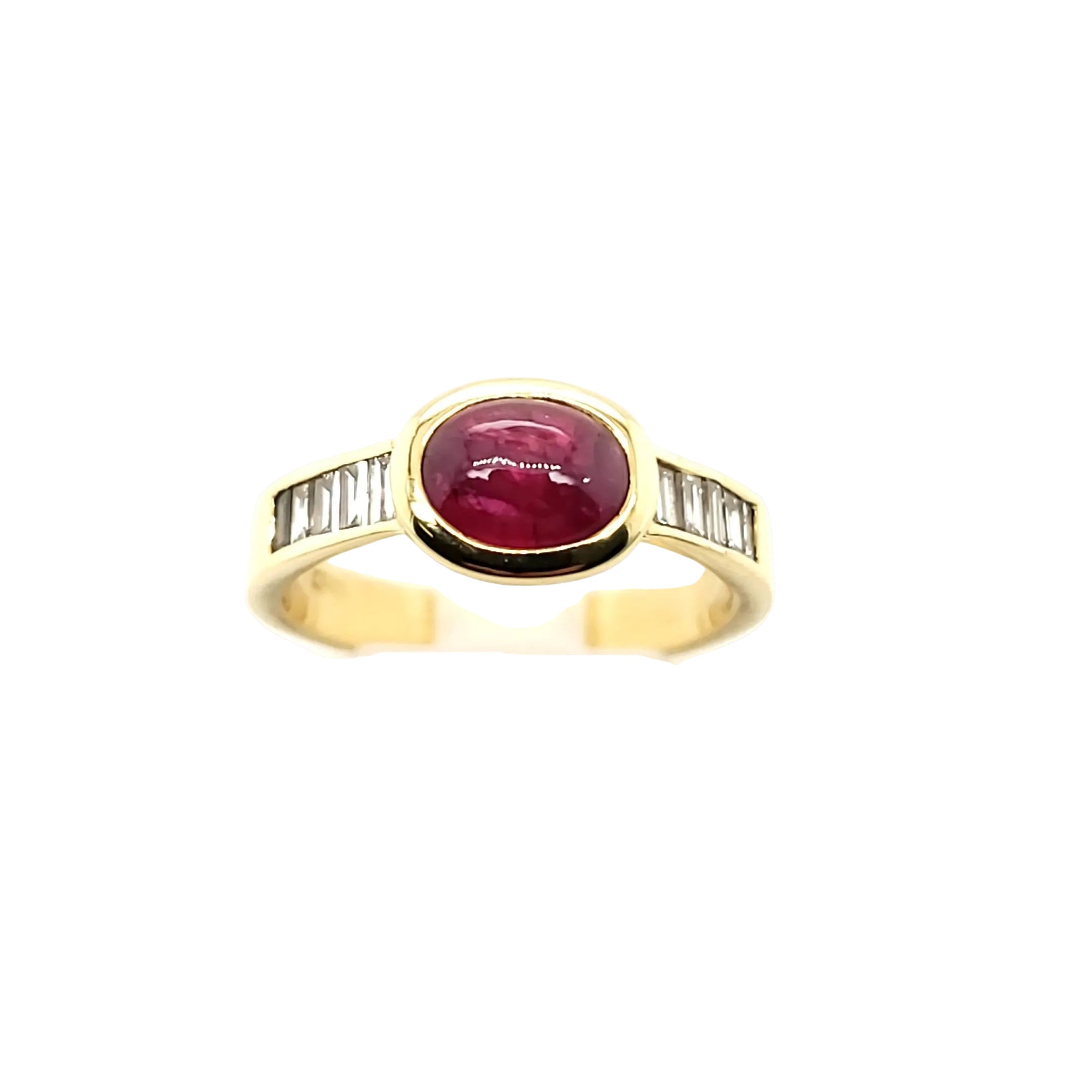 Ring Gelbgold 750 10 Baguette Diamanten 1 Rubin Größe 55