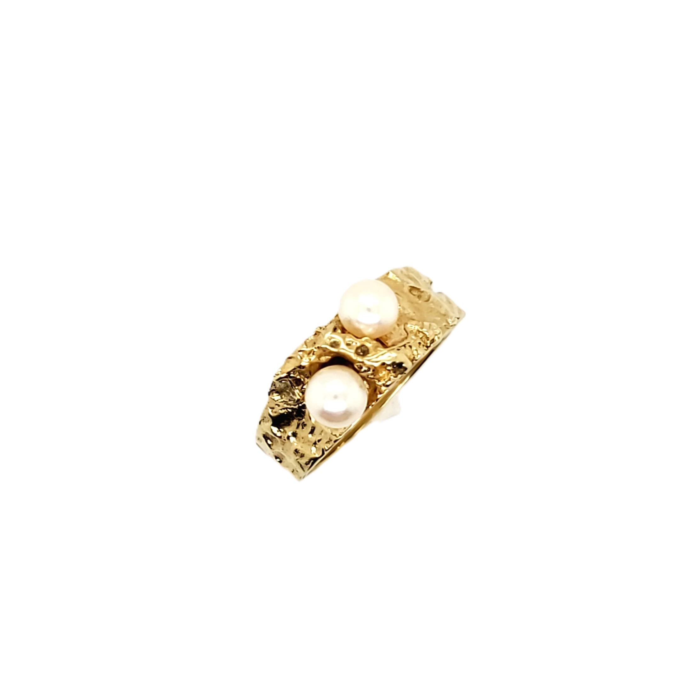 Ring Gelbgold 585 / 14kt 2 Perlen Größe 56
