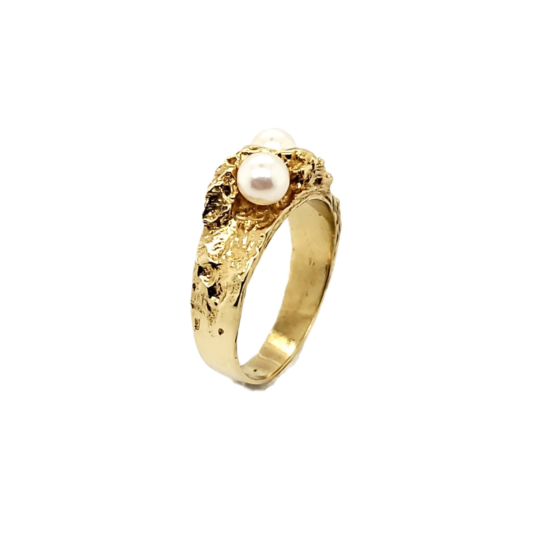 Ring Gelbgold 585 / 14kt 2 Perlen Größe 56