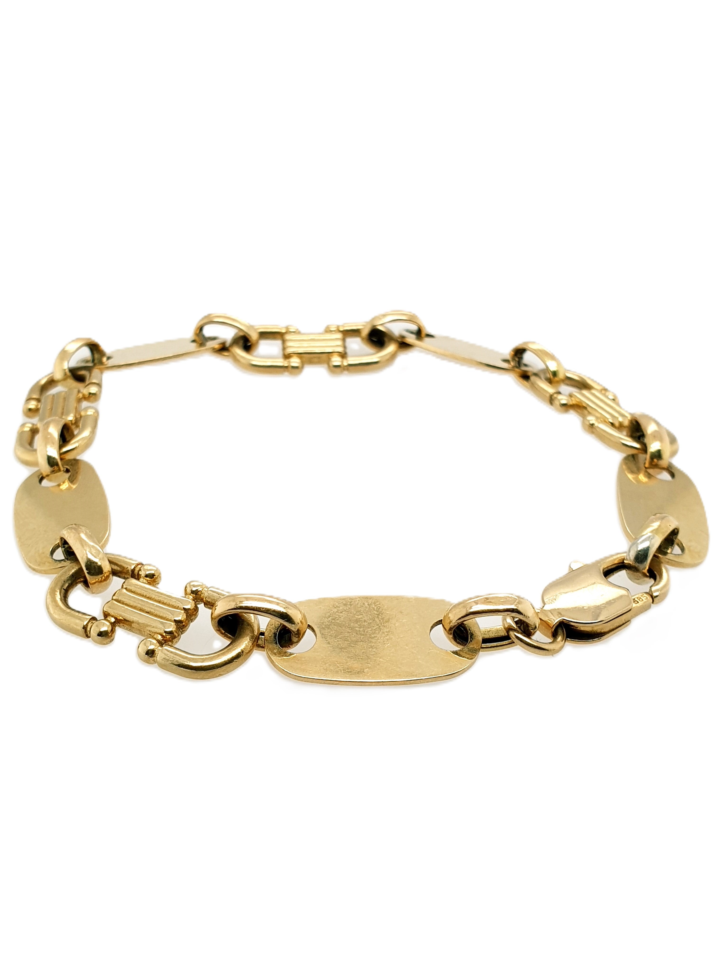 Platten Steigbügel Armband 585/14kt Gold 23,5cm