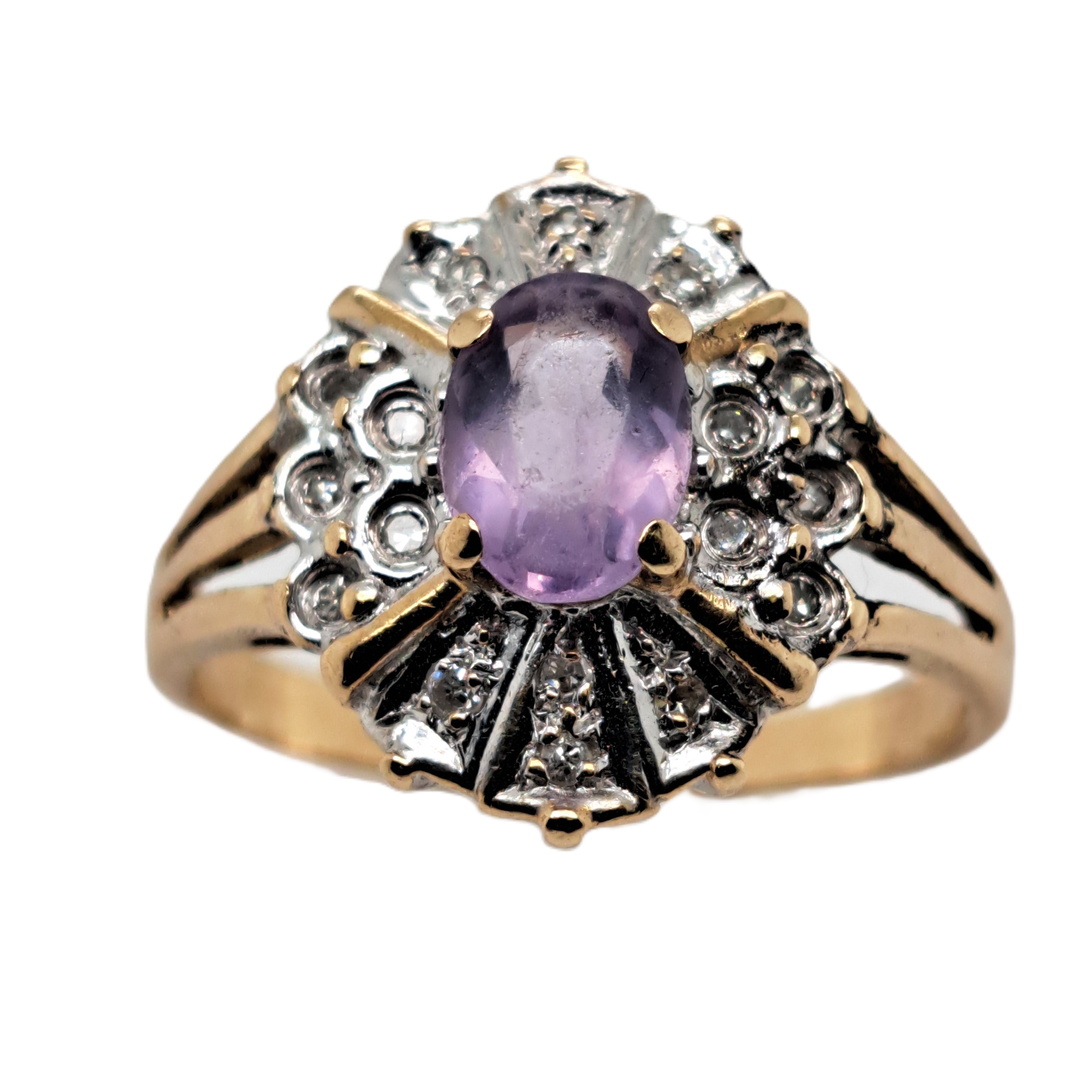 Ring Gelbweißgold 585/14kt 18 Diamanten 1 Amethyst Gr.56