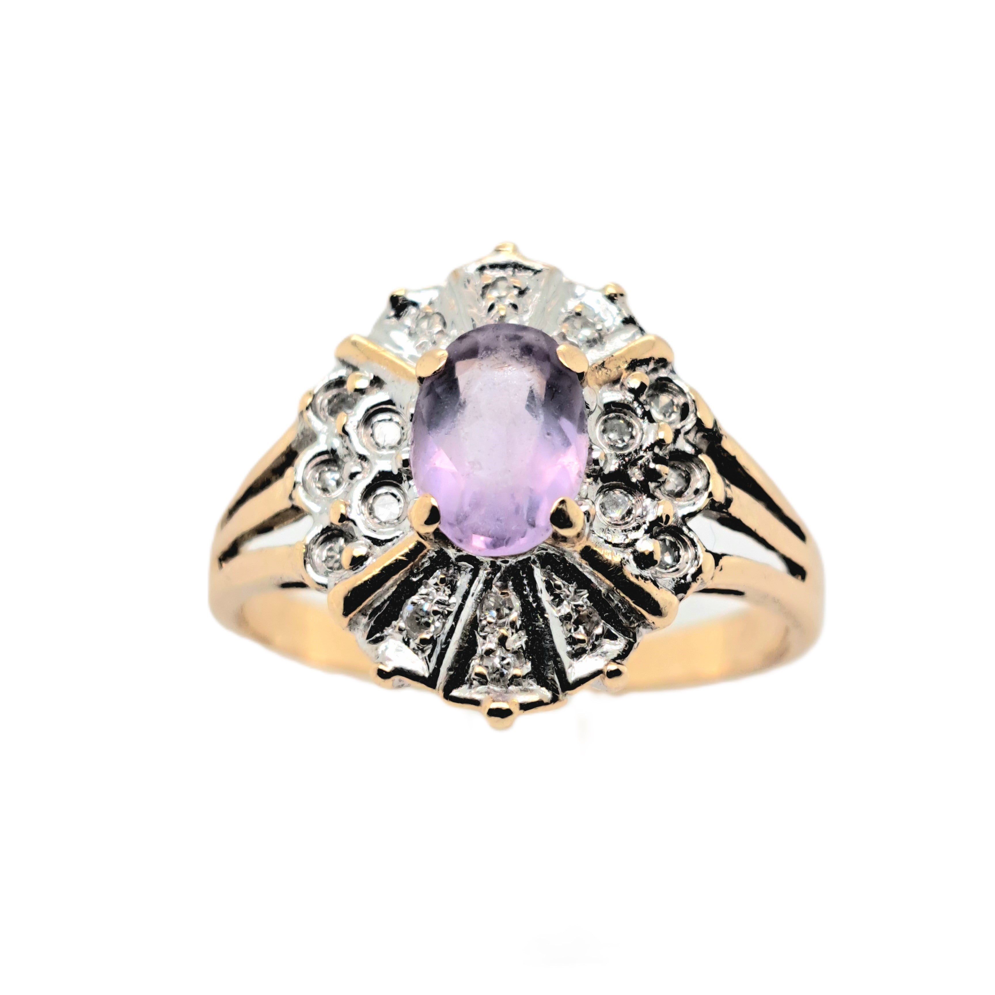 Ring Gelbweißgold 585/14kt 18 Diamanten 1 Amethyst Gr.56