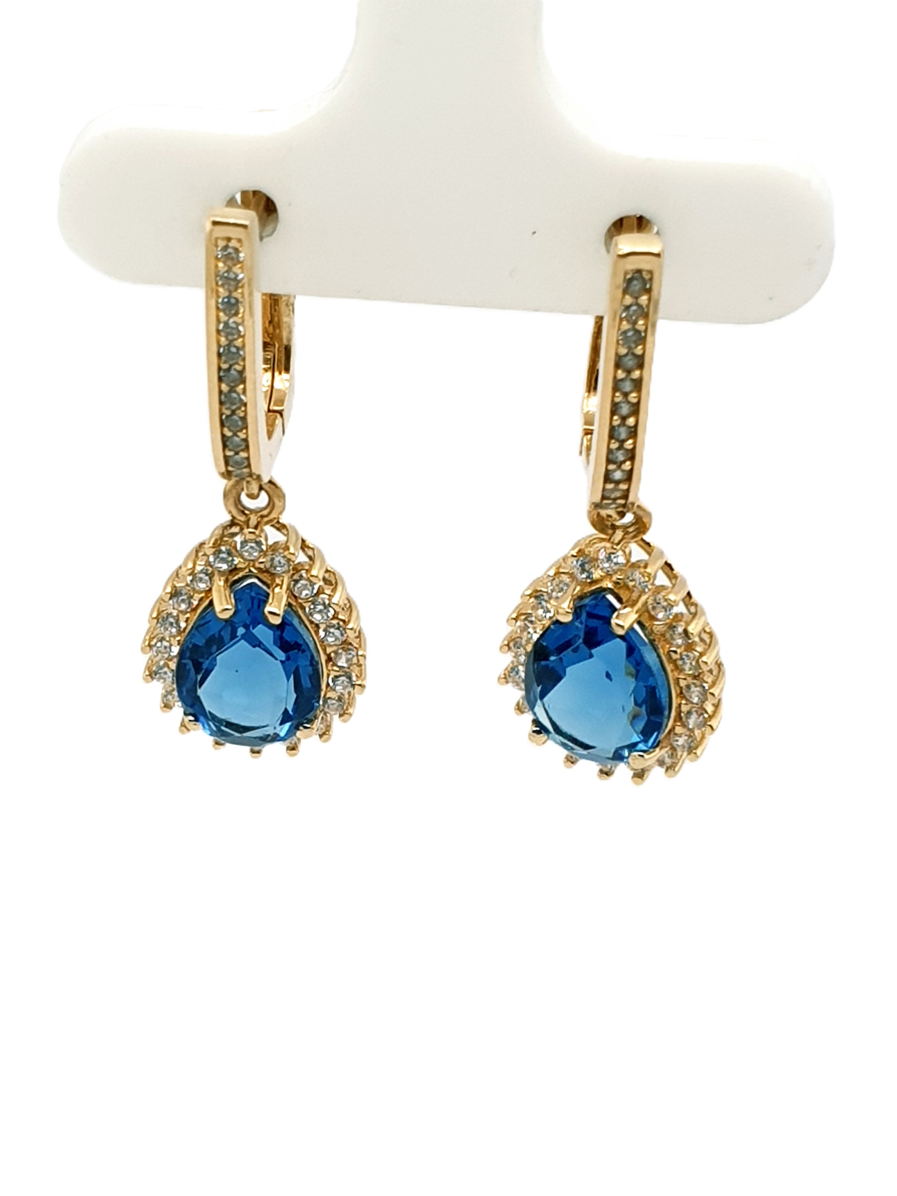 Gold Ohrringe 585/14kt mit blauen Steinen