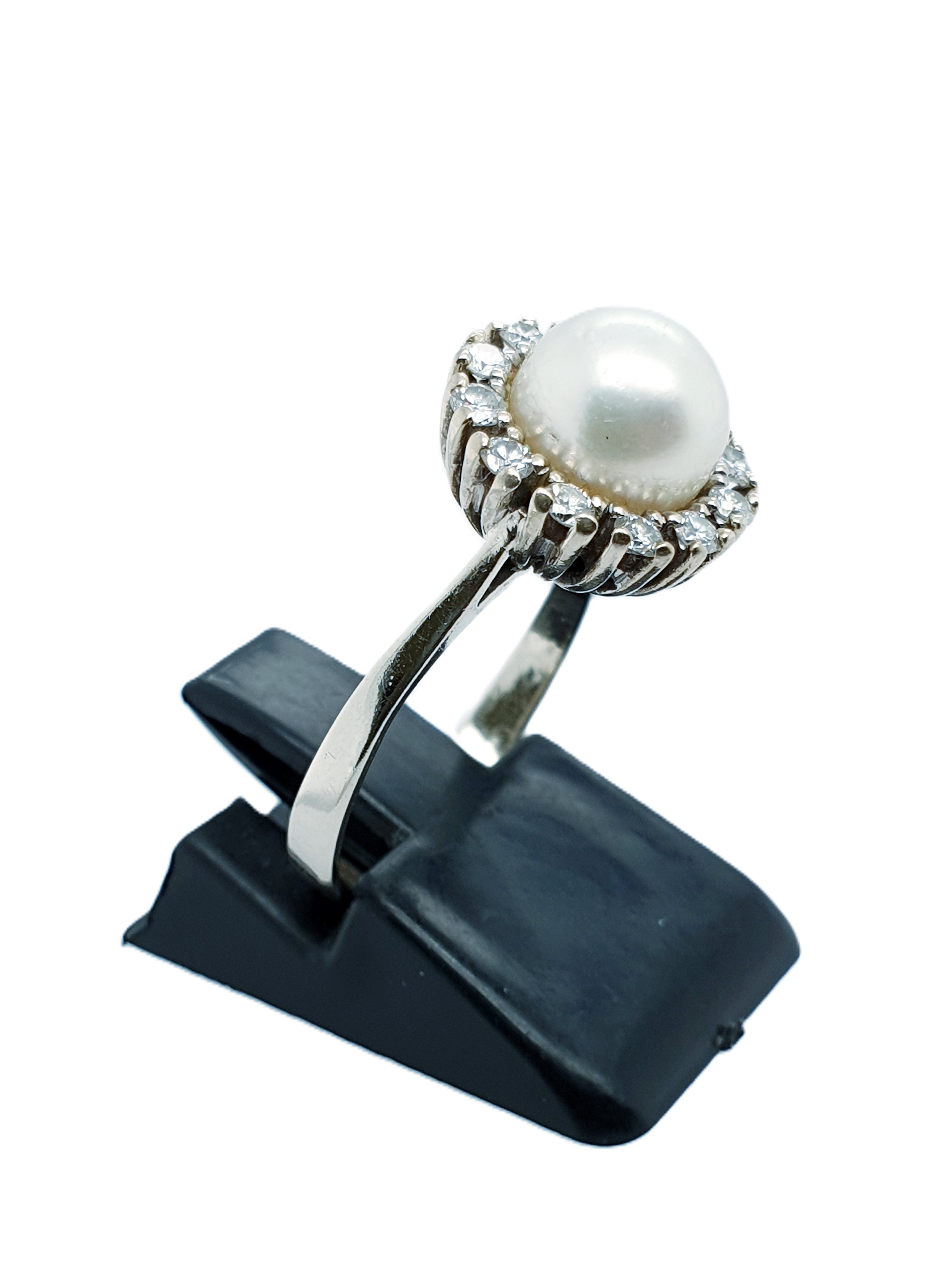 Weißgold Ring mit Perle + Brillanten 585/14kt Gr.54