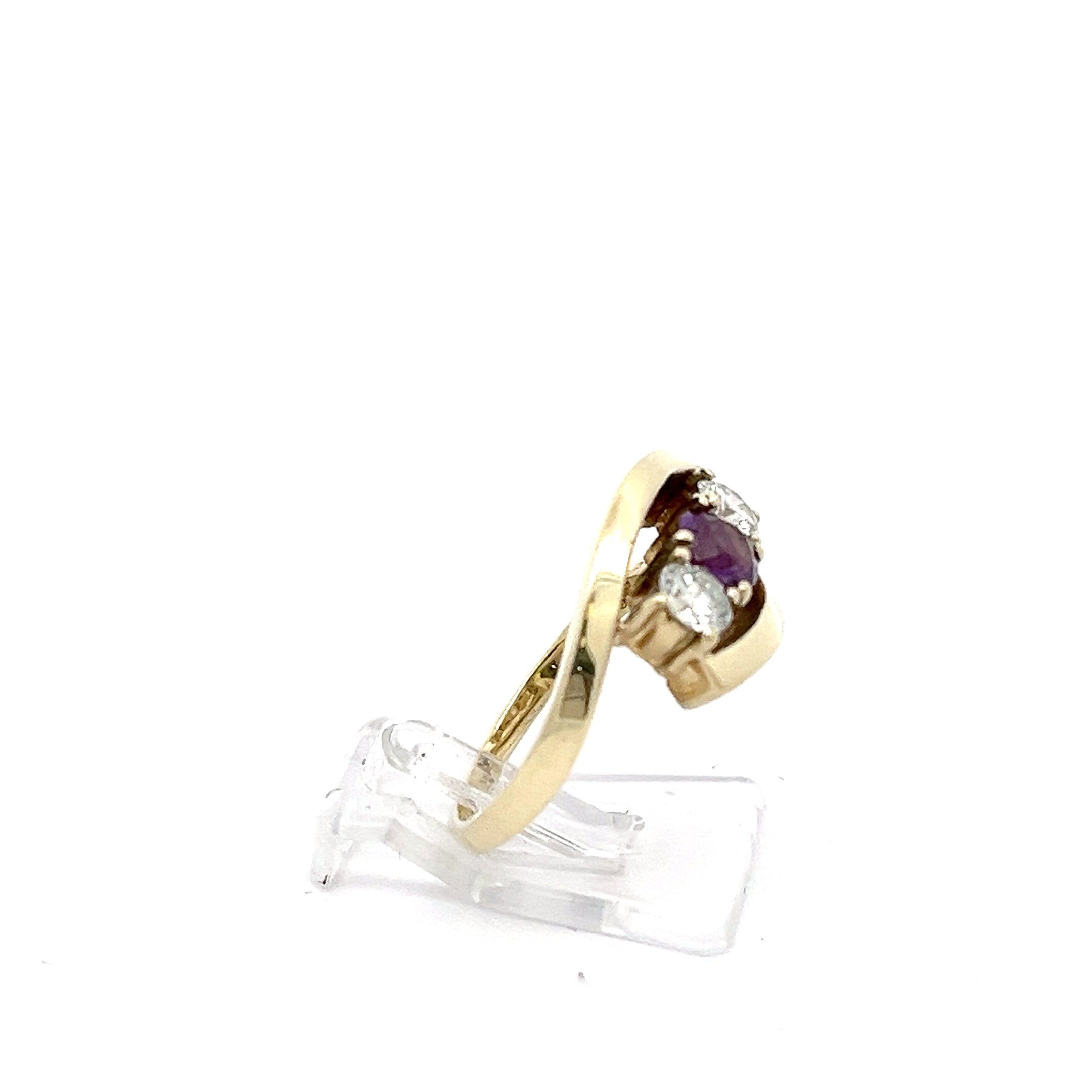 Ring Gelb Gold 585 14kt. Brillanten Schmuckstein lila *54