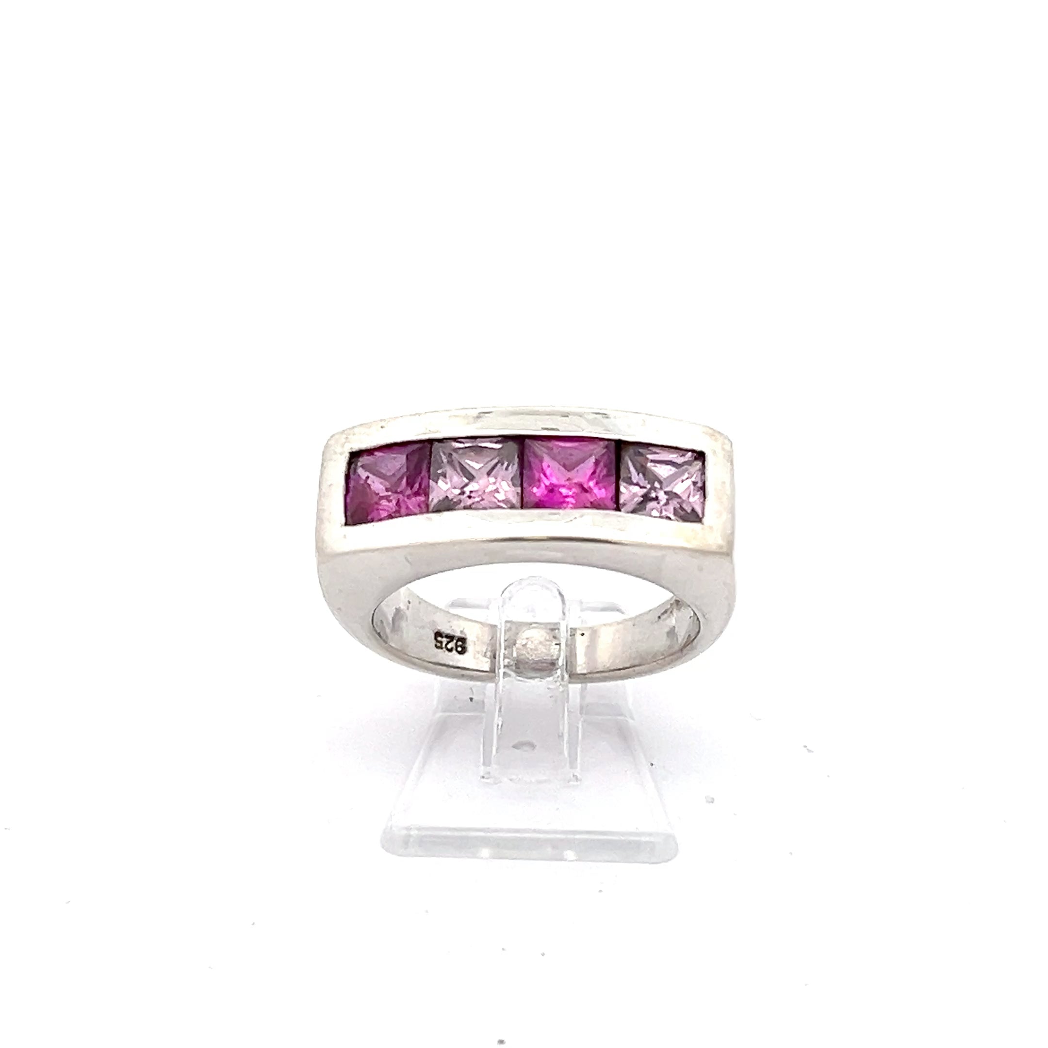 Sterling Silber Damenring mit rosa / pinken Steinen *57