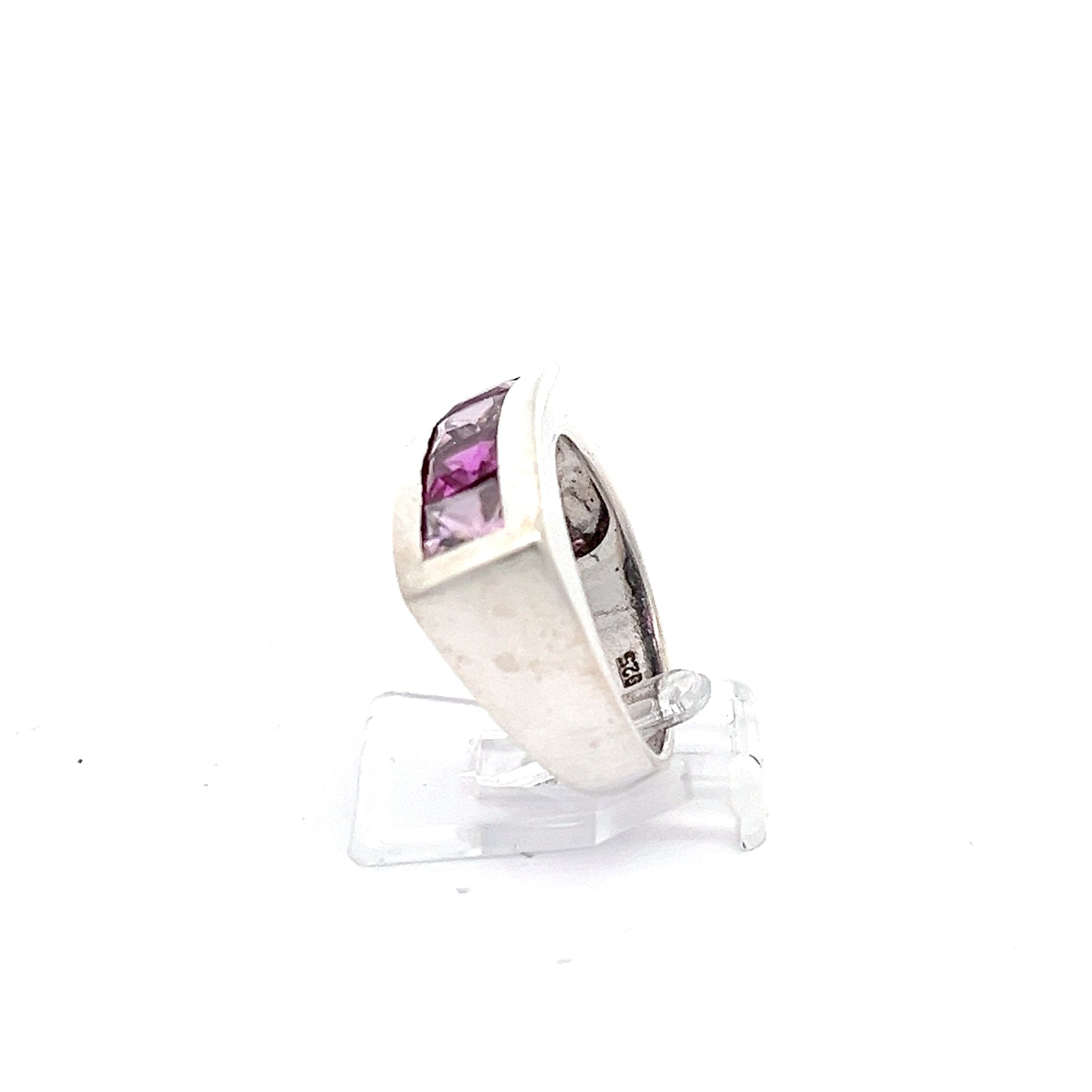Sterling Silber Damenring mit rosa / pinken Steinen *57